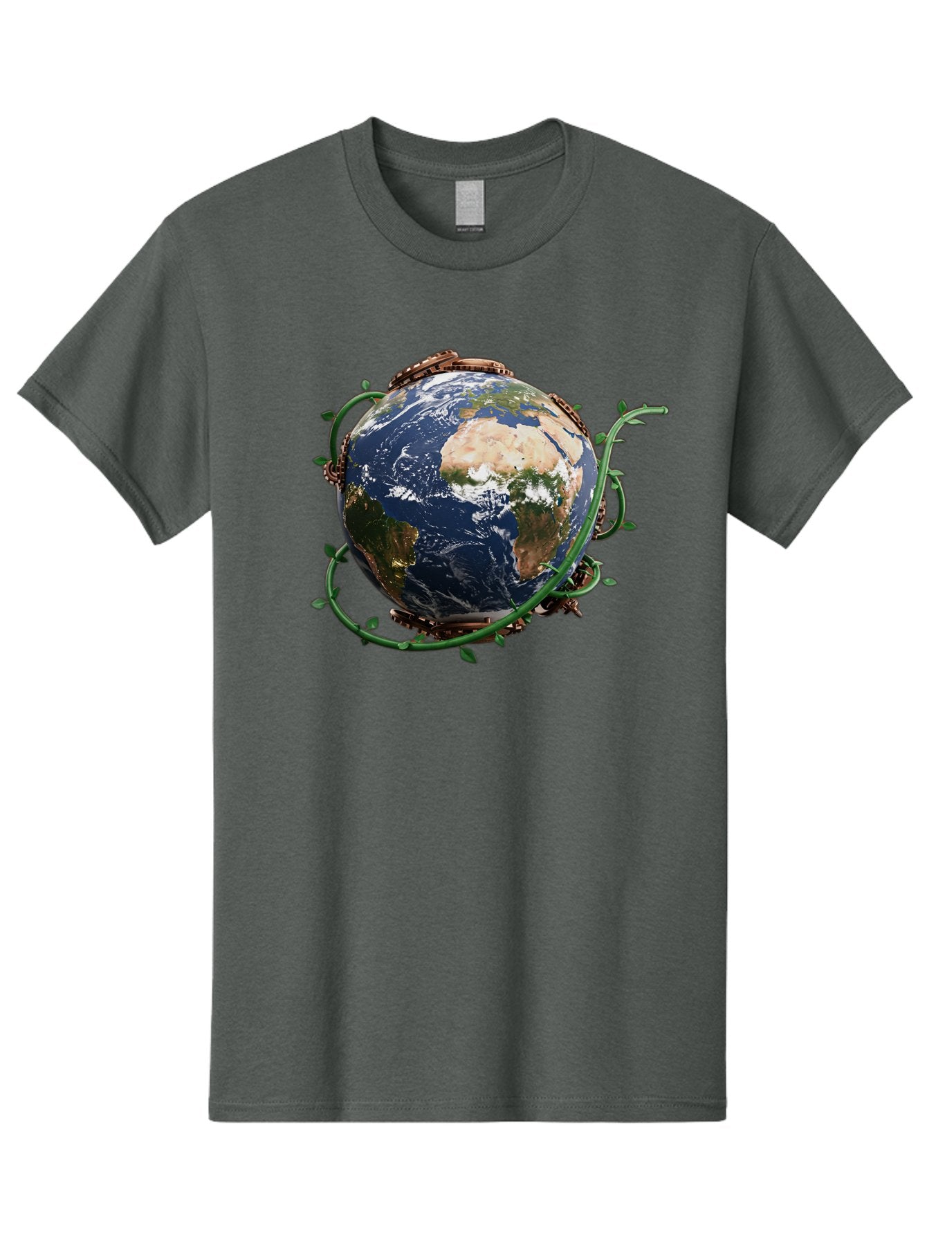 Earth-With-Vines Men'S Graphic Tee, 100% Cotton, Comfortable Casual Summer Wear, Machine Washable, Earth From Space, Global Unity, Environmental Protection, Eco Friendly, Vines, Leaves, Sustainable Living, Planet Earth Baa593 7
