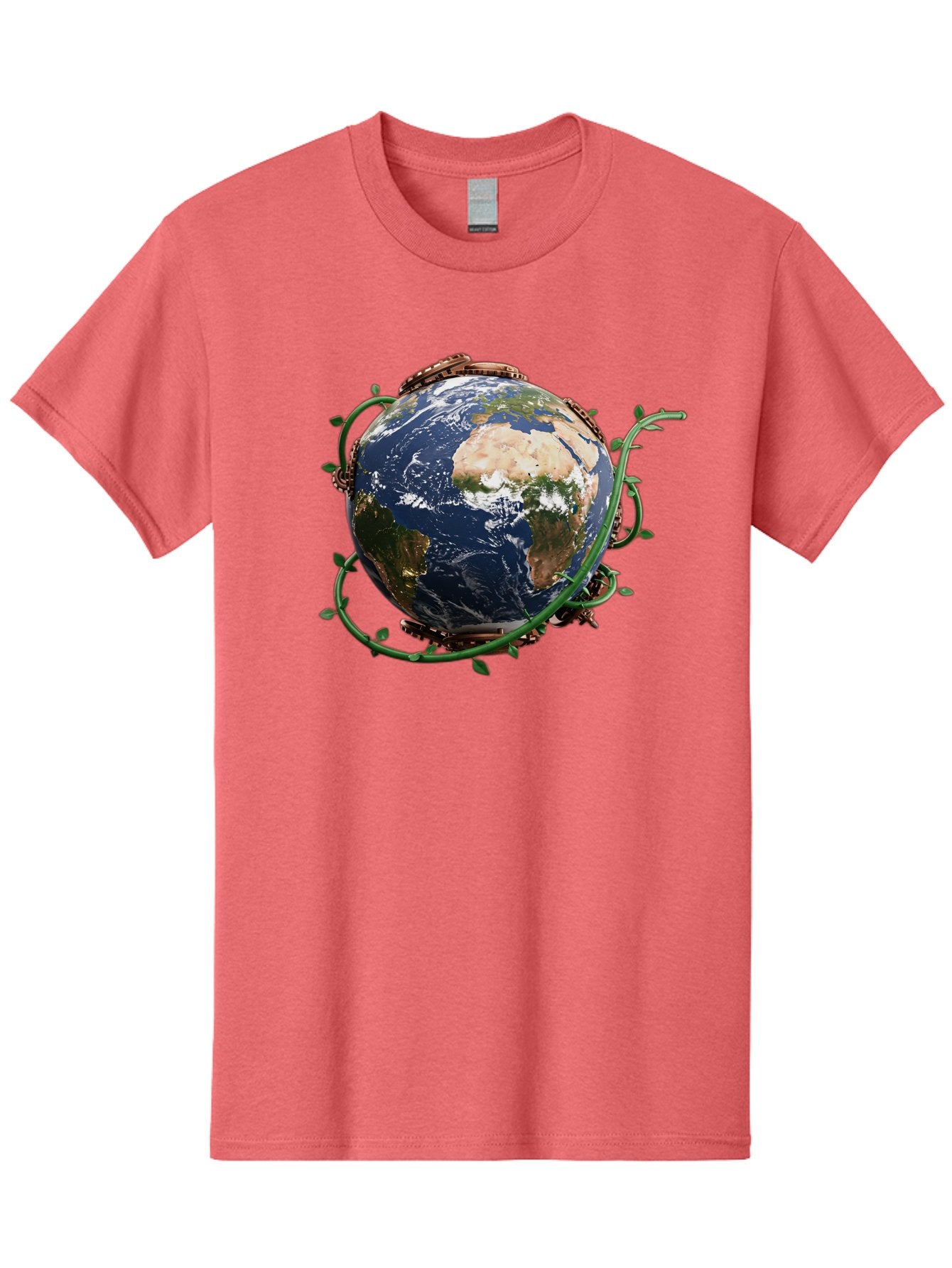 Earth-With-Vines Men'S Graphic Tee, 100% Cotton, Comfortable Casual Summer Wear, Machine Washable, Earth From Space, Global Unity, Environmental Protection, Eco Friendly, Vines, Leaves, Sustainable Living, Planet Earth Baa593 3