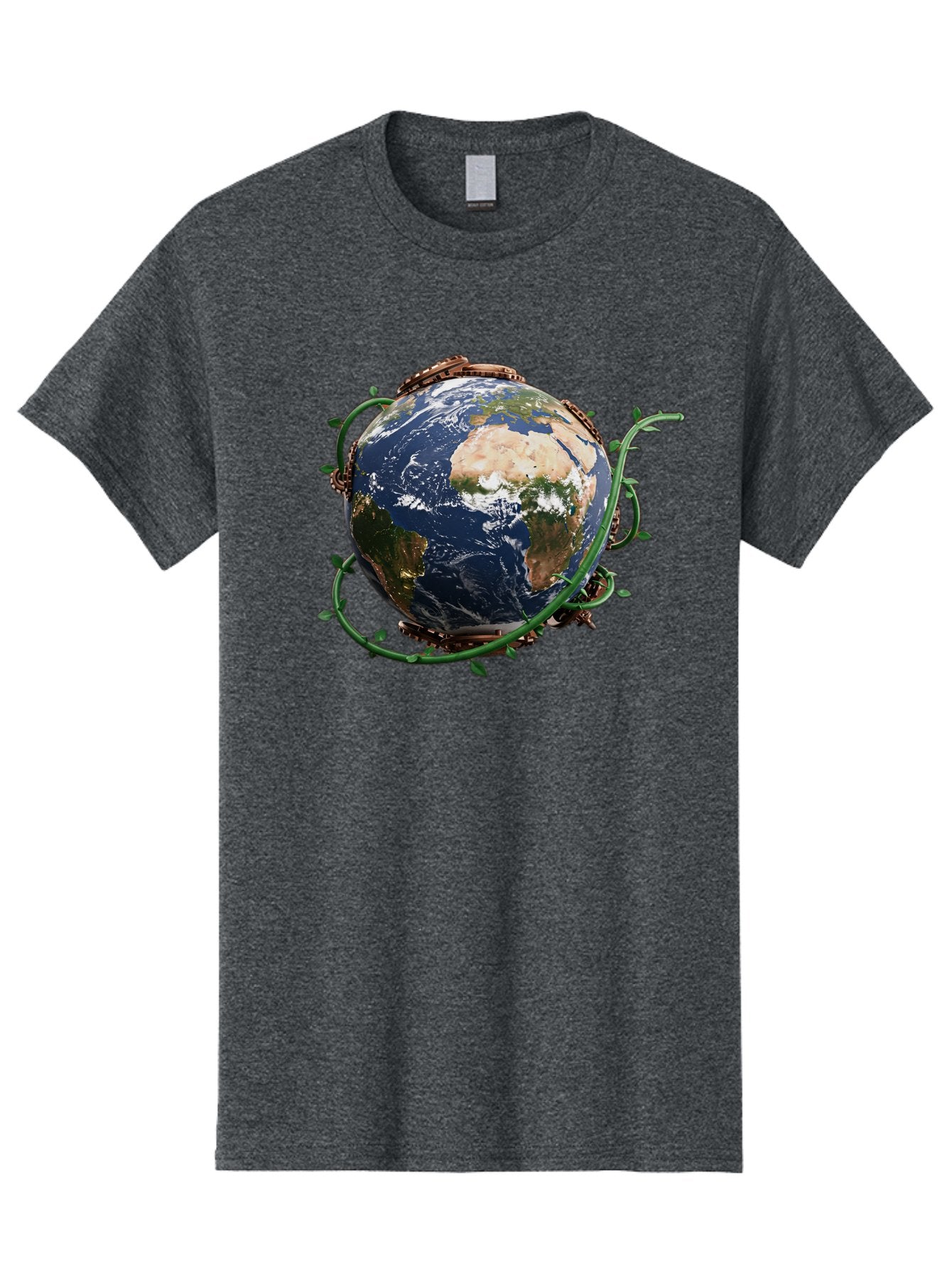 Earth-With-Vines Men'S Graphic Tee, 100% Cotton, Comfortable Casual Summer Wear, Machine Washable, Earth From Space, Global Unity, Environmental Protection, Eco Friendly, Vines, Leaves, Sustainable Living, Planet Earth Baa593
