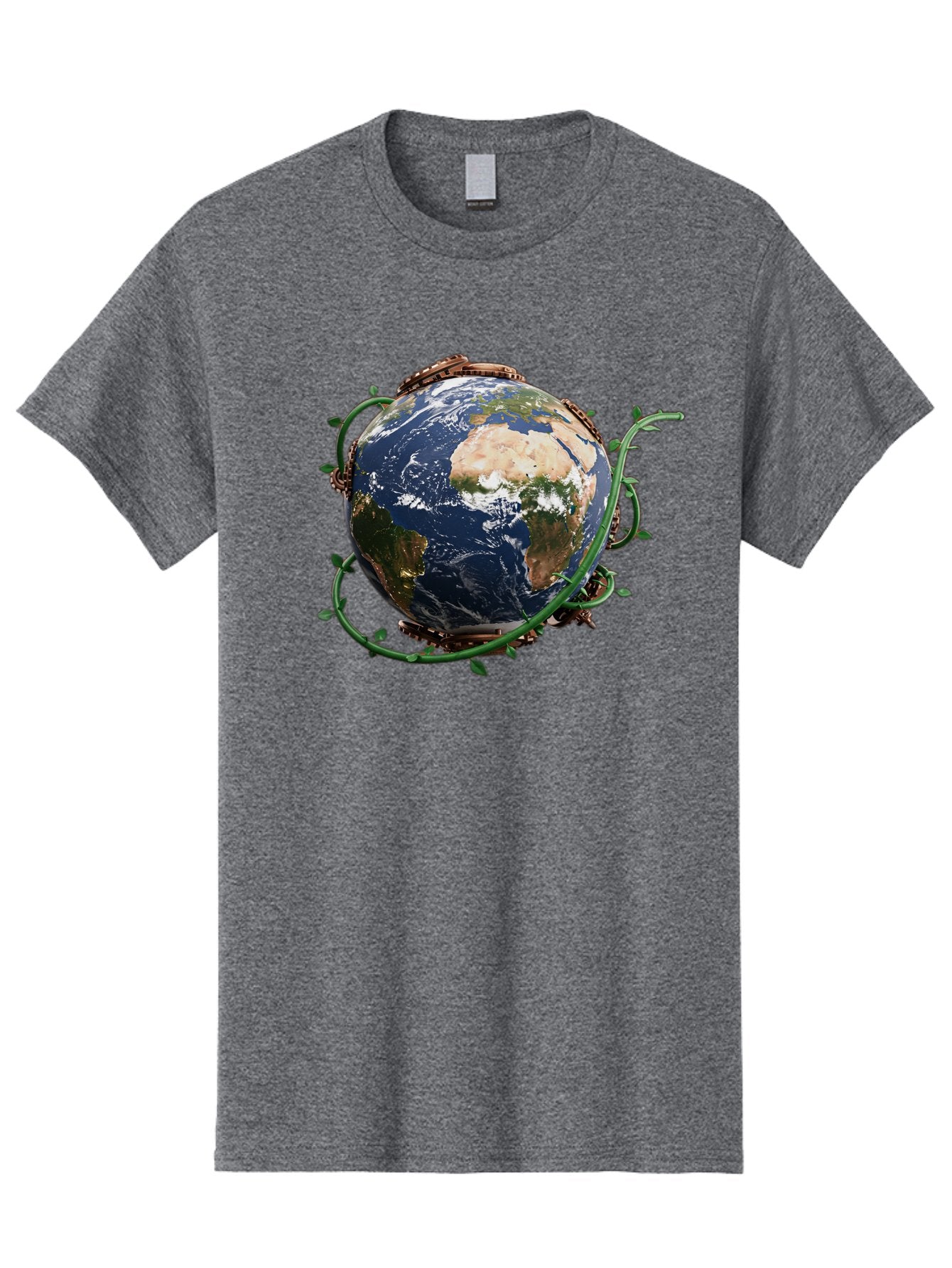 Earth-With-Vines Men'S Graphic Tee, 100% Cotton, Comfortable Casual Summer Wear, Machine Washable, Earth From Space, Global Unity, Environmental Protection, Eco Friendly, Vines, Leaves, Sustainable Living, Planet Earth Baa593 8
