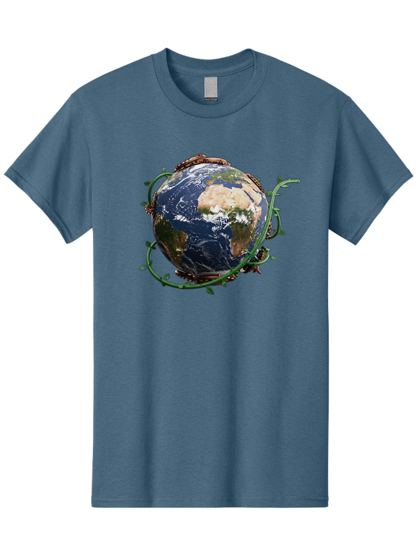 Earth-With-Vines Men'S Graphic Tee, 100% Cotton, Comfortable Casual Summer Wear, Machine Washable, Earth From Space, Global Unity, Environmental Protection, Eco Friendly, Vines, Leaves, Sustainable Living, Planet Earth Baa593 15