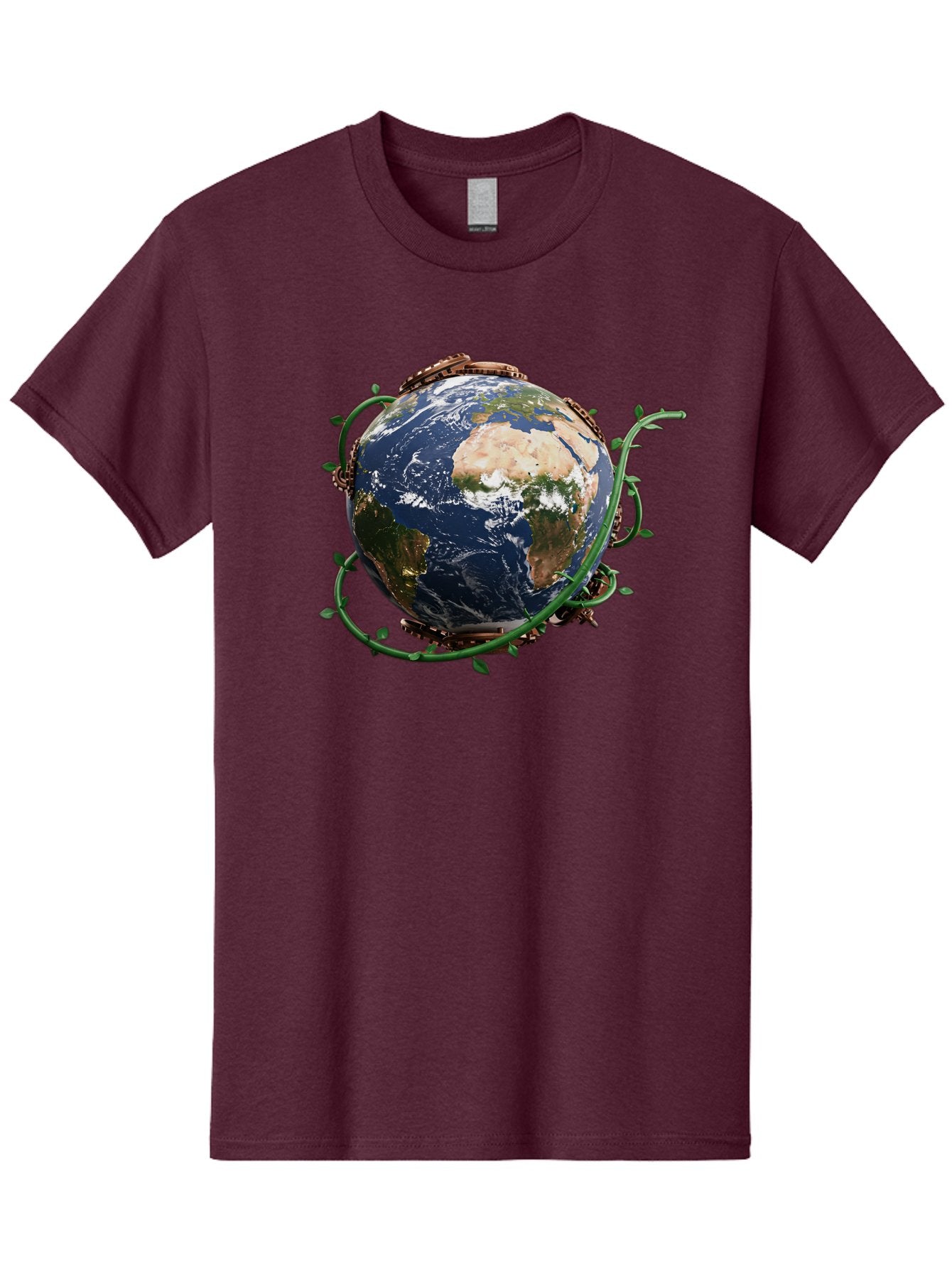 Earth-With-Vines Men'S Graphic Tee, 100% Cotton, Comfortable Casual Summer Wear, Machine Washable, Earth From Space, Global Unity, Environmental Protection, Eco Friendly, Vines, Leaves, Sustainable Living, Planet Earth Baa593 12