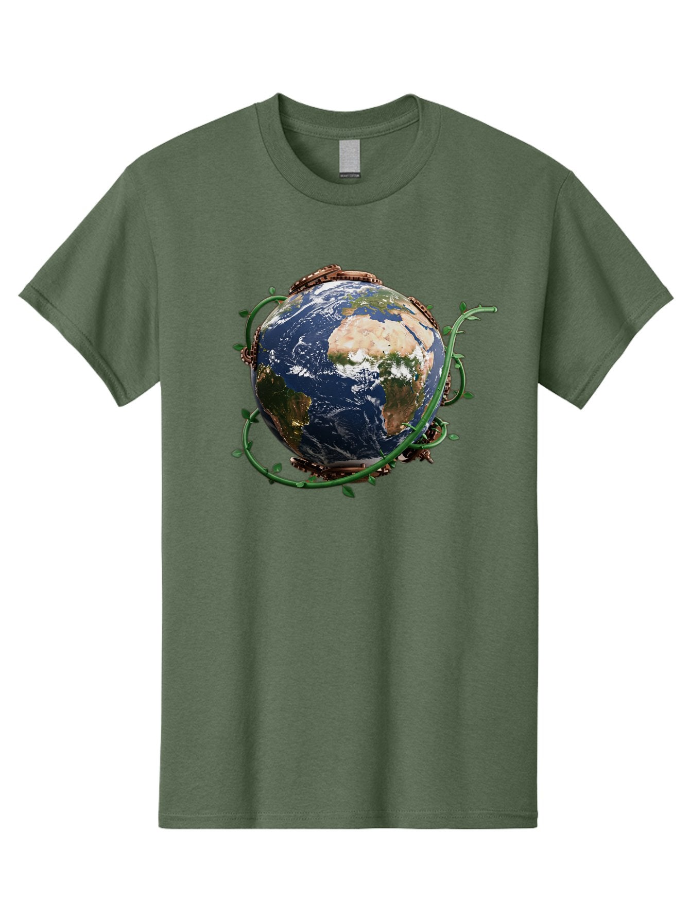 Earth-With-Vines Men'S Graphic Tee, 100% Cotton, Comfortable Casual Summer Wear, Machine Washable, Earth From Space, Global Unity, Environmental Protection, Eco Friendly, Vines, Leaves, Sustainable Living, Planet Earth Baa593 14