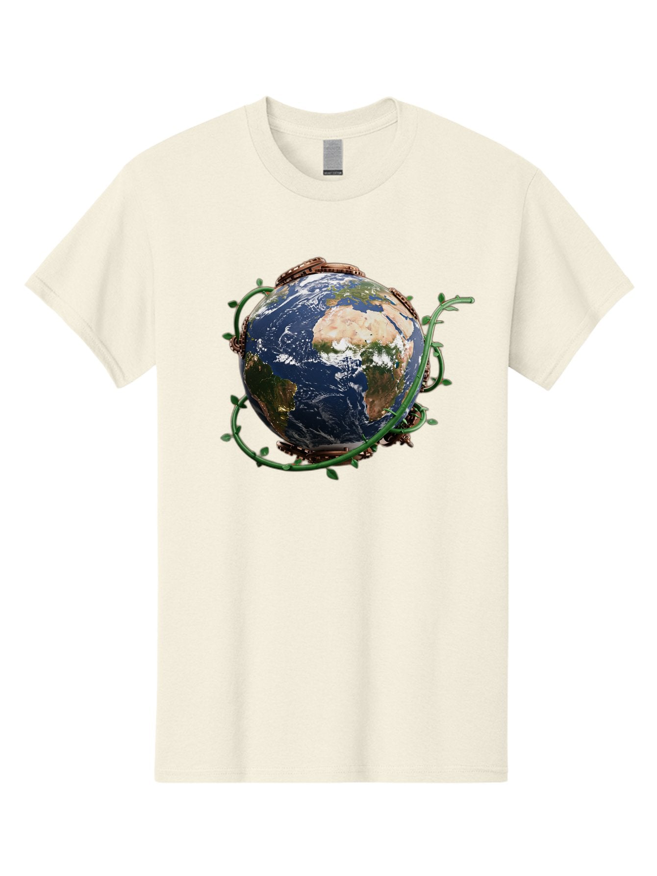 Earth-With-Vines Men'S Graphic Tee, 100% Cotton, Comfortable Casual Summer Wear, Machine Washable, Earth From Space, Global Unity, Environmental Protection, Eco Friendly, Vines, Leaves, Sustainable Living, Planet Earth Baa593 13