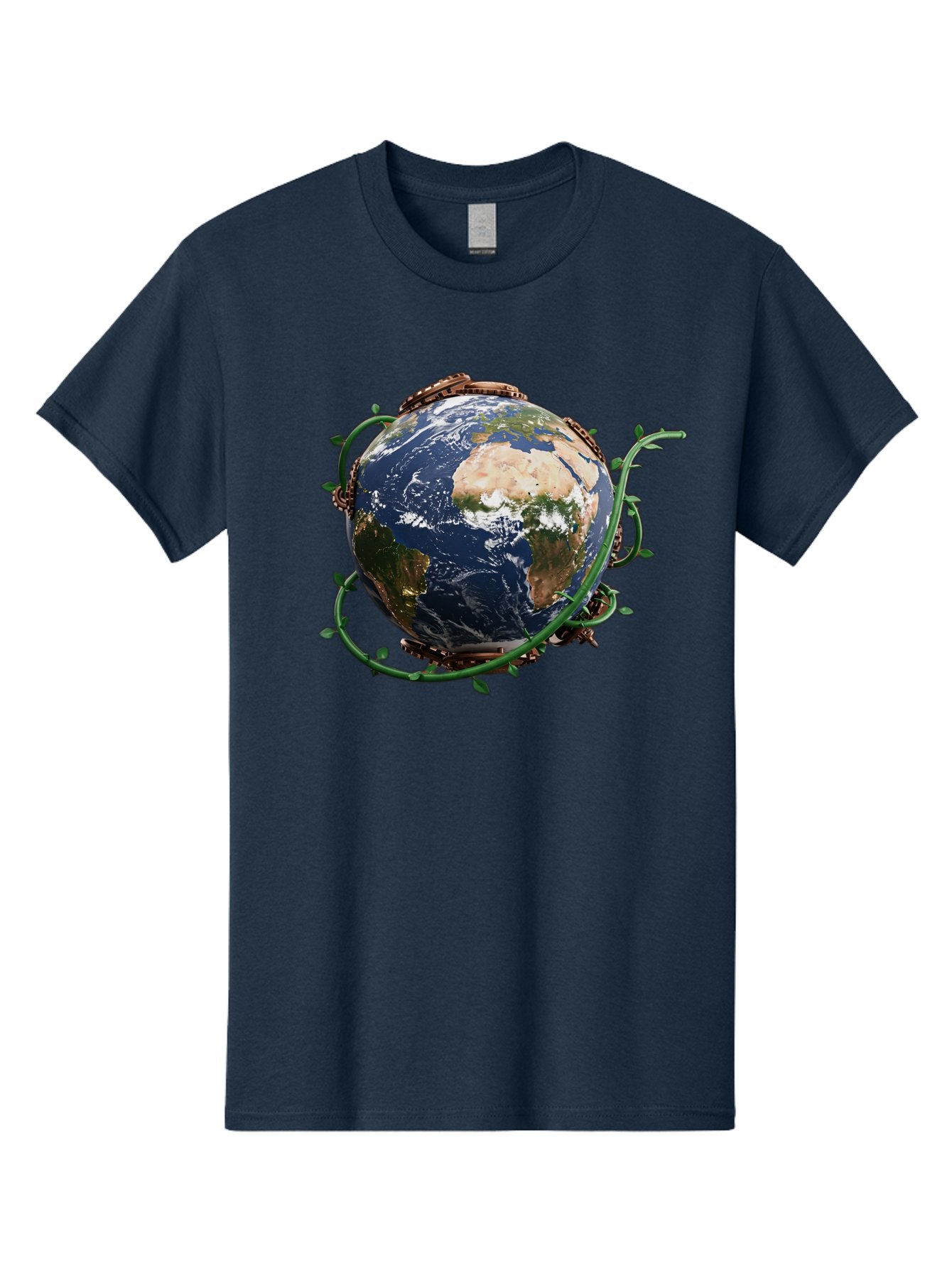 Earth-With-Vines Men'S Graphic Tee, 100% Cotton, Comfortable Casual Summer Wear, Machine Washable, Earth From Space, Global Unity, Environmental Protection, Eco Friendly, Vines, Leaves, Sustainable Living, Planet Earth Baa593 11