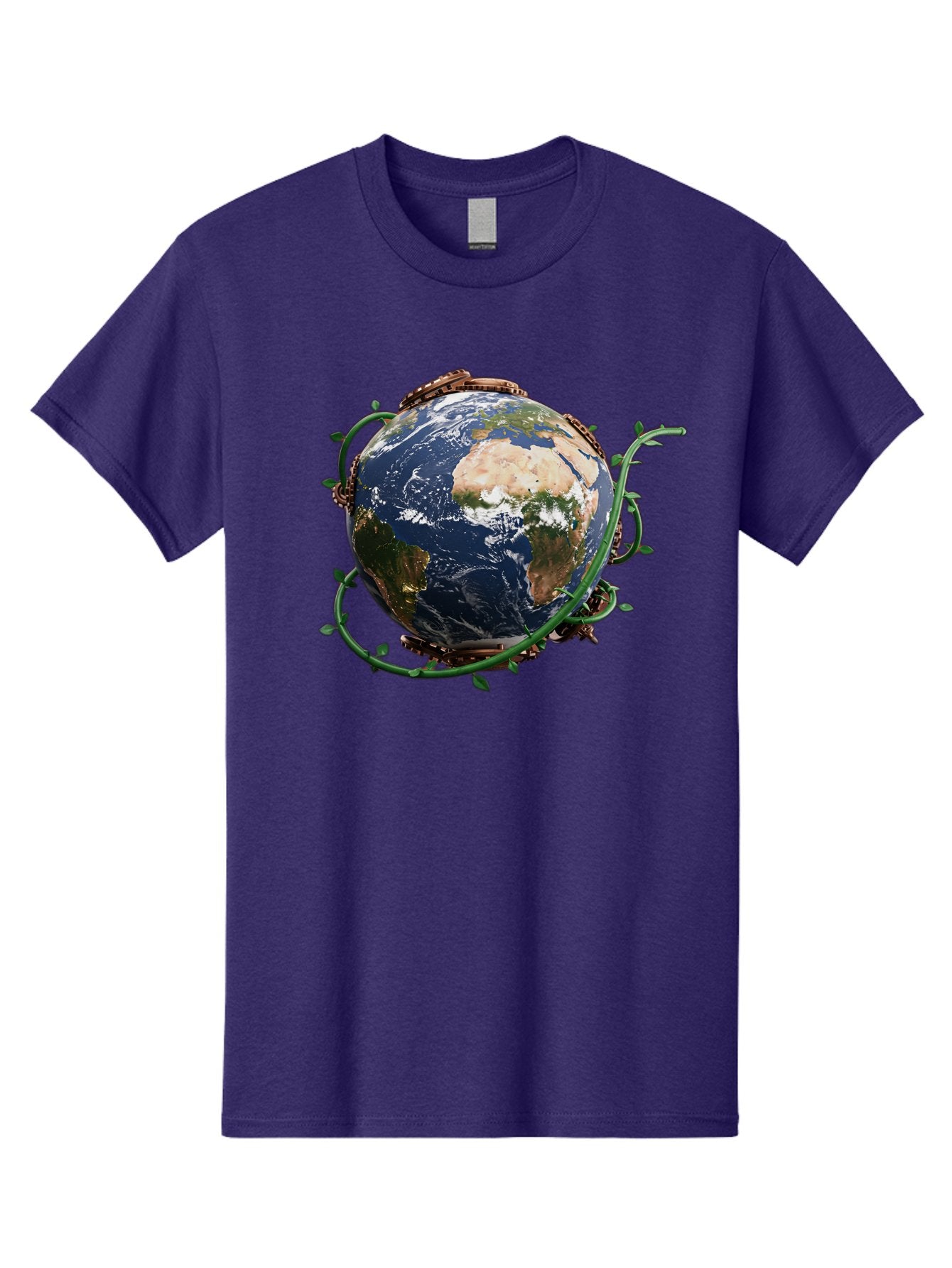 Earth-With-Vines Men'S Graphic Tee, 100% Cotton, Comfortable Casual Summer Wear, Machine Washable, Earth From Space, Global Unity, Environmental Protection, Eco Friendly, Vines, Leaves, Sustainable Living, Planet Earth Baa593 6