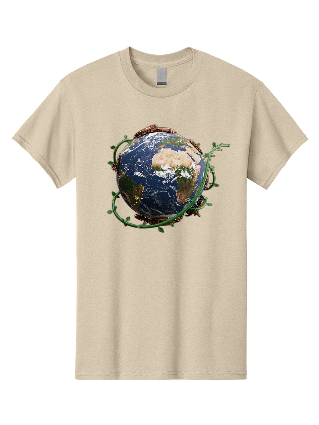 Earth-With-Vines Men'S Graphic Tee, 100% Cotton, Comfortable Casual Summer Wear, Machine Washable, Earth From Space, Global Unity, Environmental Protection, Eco Friendly, Vines, Leaves, Sustainable Living, Planet Earth Baa593 4