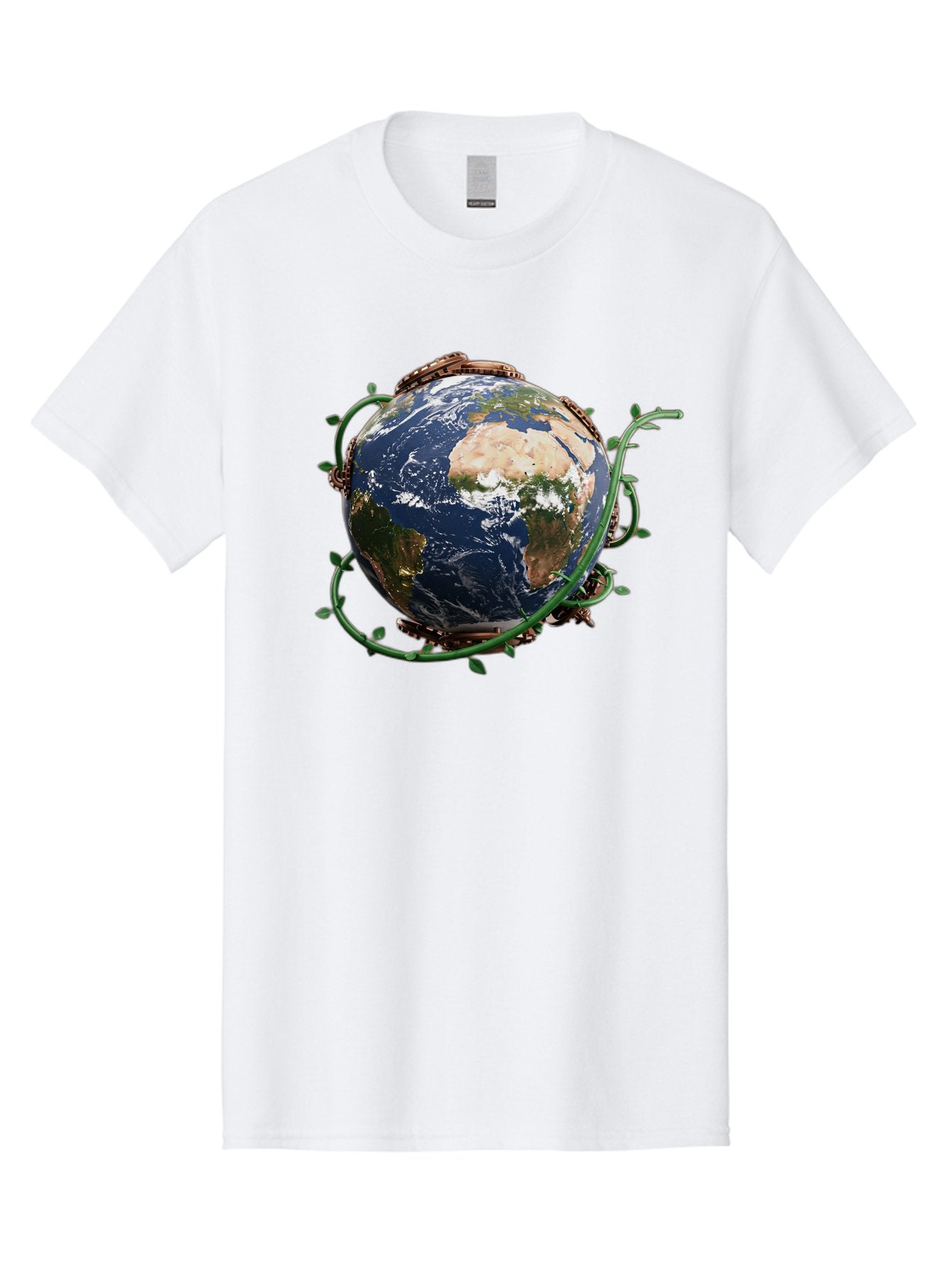 Earth-With-Vines Men'S Graphic Tee, 100% Cotton, Comfortable Casual Summer Wear, Machine Washable, Earth From Space, Global Unity, Environmental Protection, Eco Friendly, Vines, Leaves, Sustainable Living, Planet Earth Baa593 10