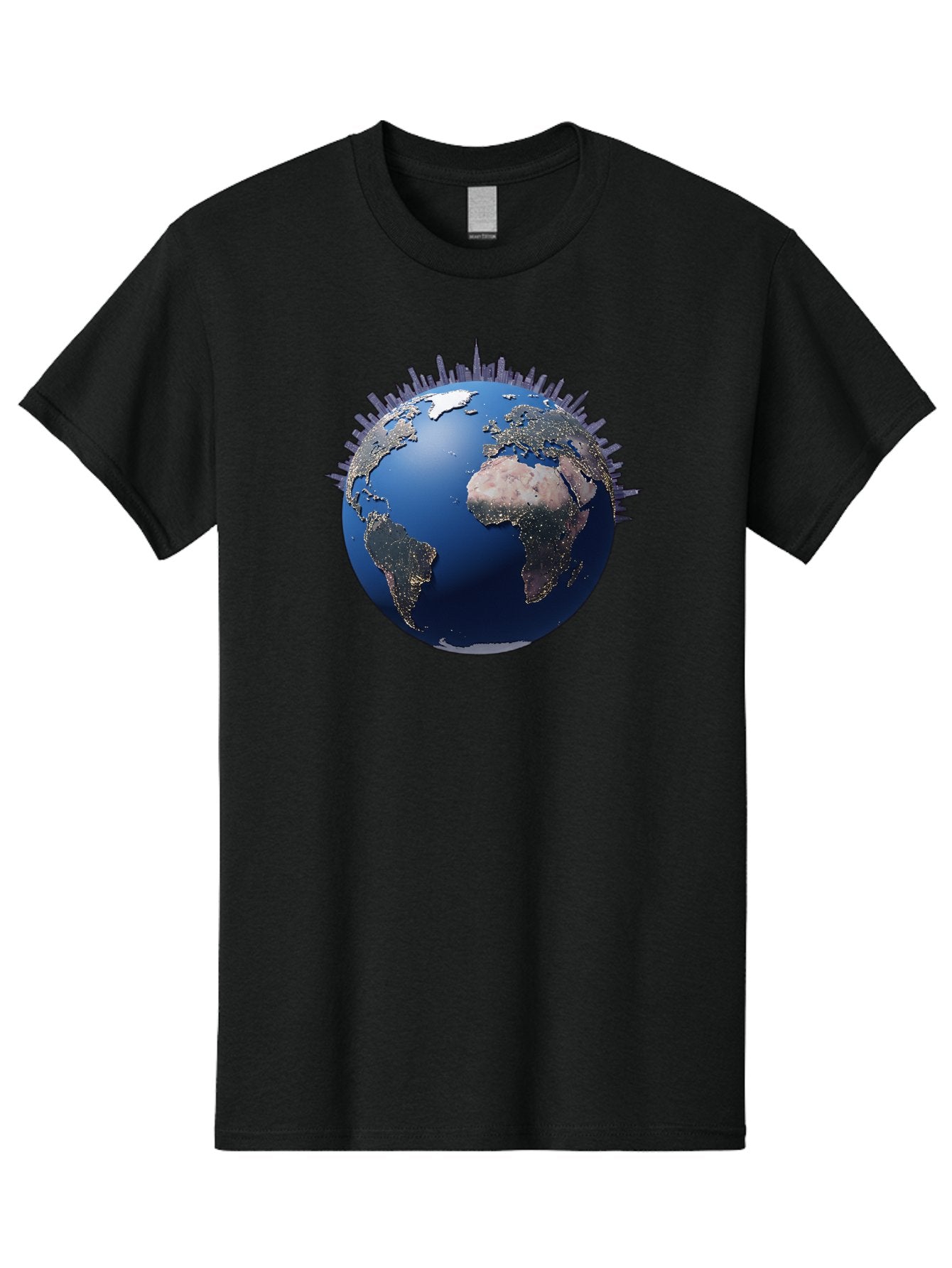 Earth Men'S Graphic Tee, 100% Cotton, Comfortable Casual Summer Wear, Machine Washable, Globe Showing City Lights, Global Connectivity, Urbanization, Night Lights, World Map, Global Network, International Data Baa594 12