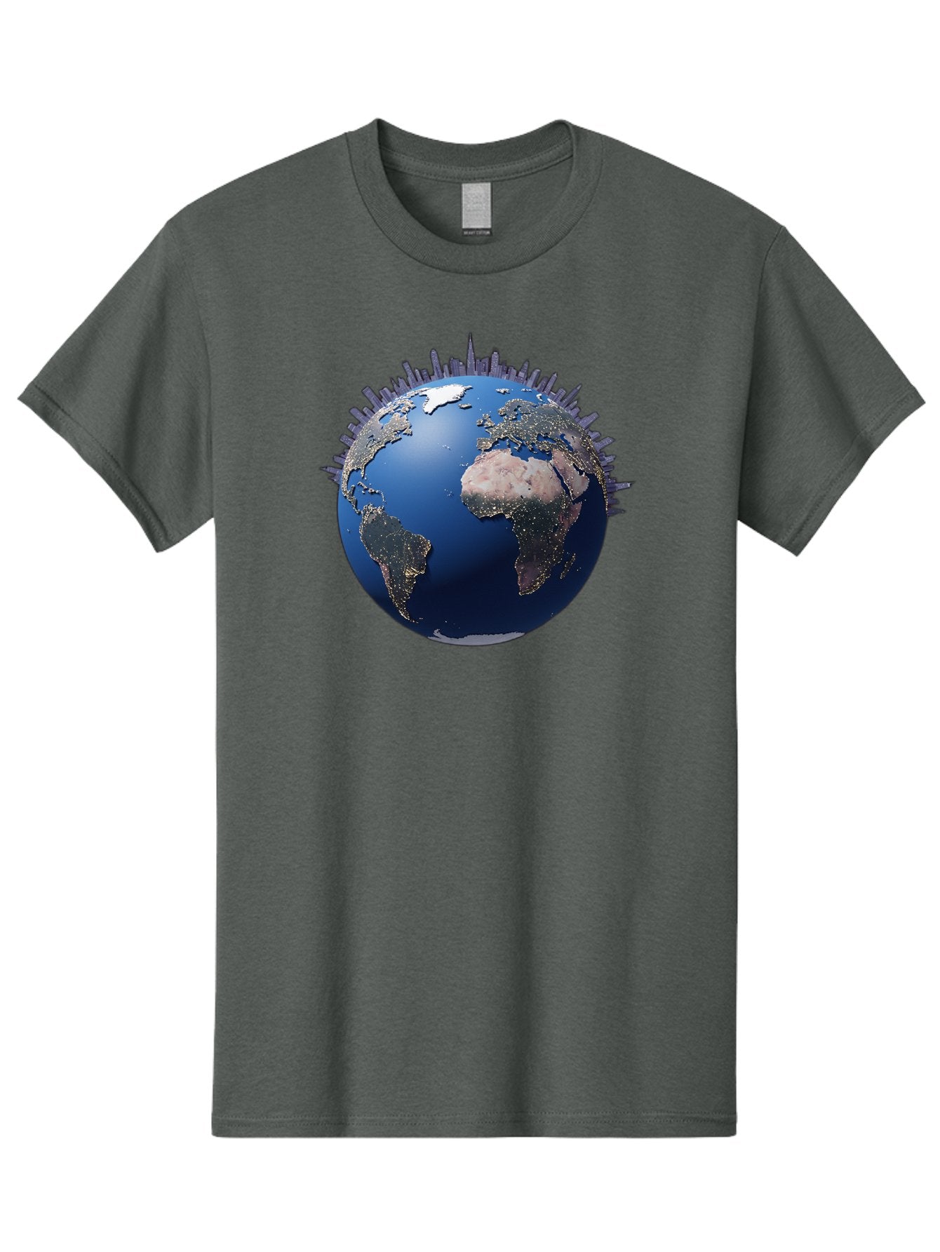 Earth Men'S Graphic Tee, 100% Cotton, Comfortable Casual Summer Wear, Machine Washable, Globe Showing City Lights, Global Connectivity, Urbanization, Night Lights, World Map, Global Network, International Data Baa594 5