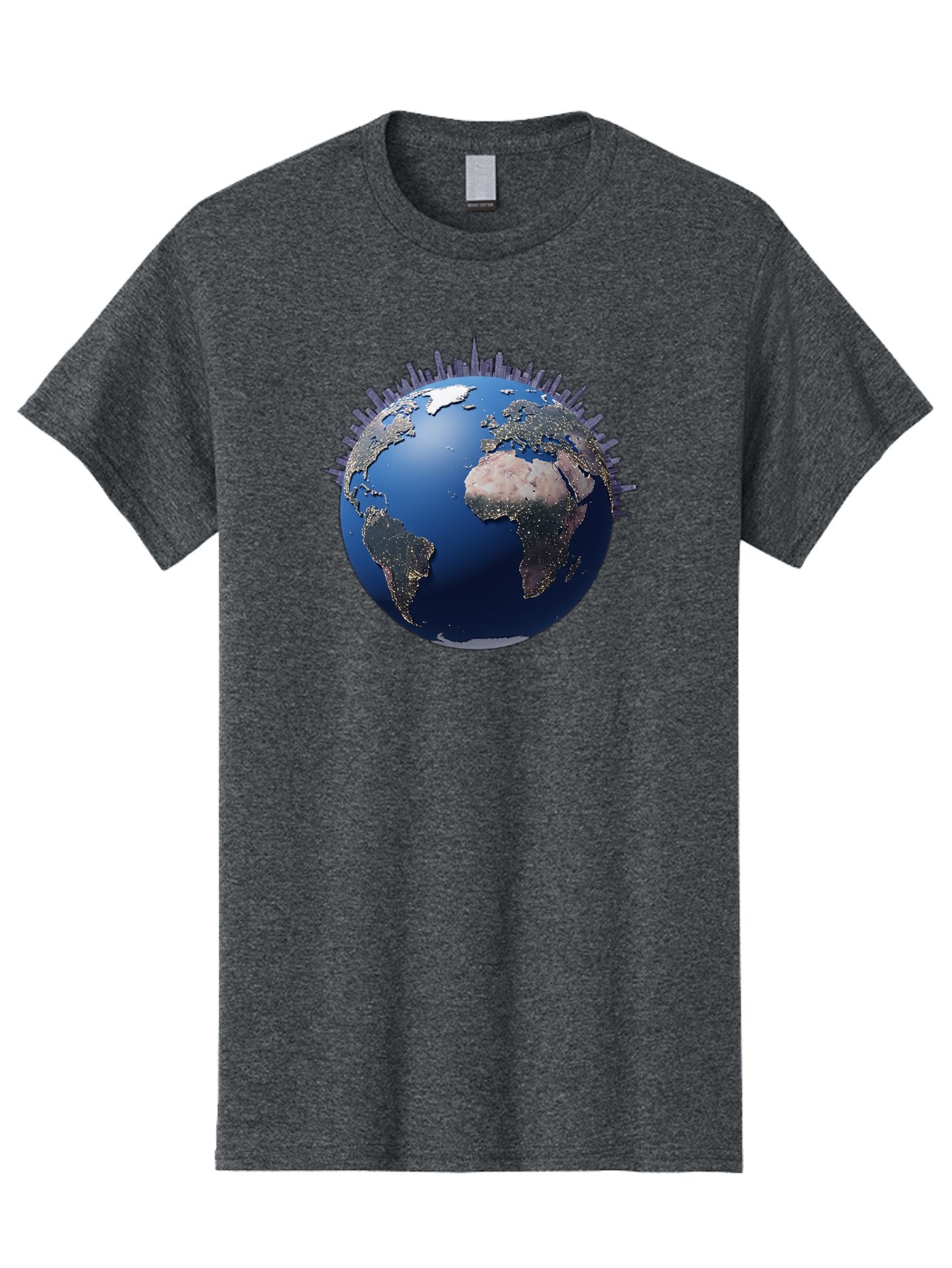 Earth Men'S Graphic Tee, 100% Cotton, Comfortable Casual Summer Wear, Machine Washable, Globe Showing City Lights, Global Connectivity, Urbanization, Night Lights, World Map, Global Network, International Data Baa594 14