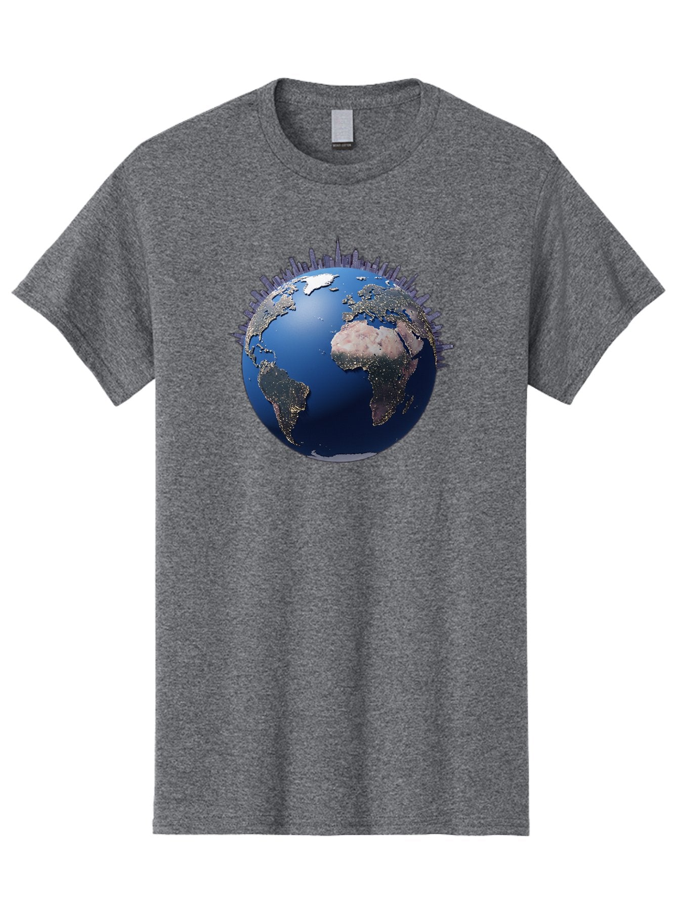 Earth Men'S Graphic Tee, 100% Cotton, Comfortable Casual Summer Wear, Machine Washable, Globe Showing City Lights, Global Connectivity, Urbanization, Night Lights, World Map, Global Network, International Data Baa594