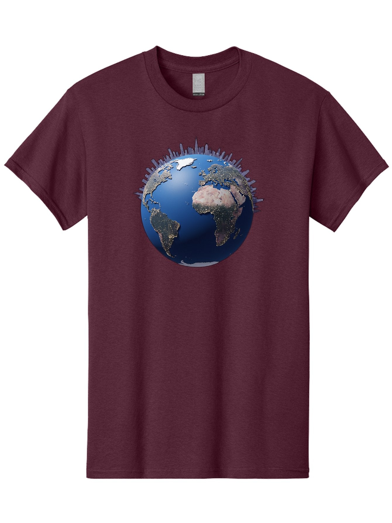 Earth Men'S Graphic Tee, 100% Cotton, Comfortable Casual Summer Wear, Machine Washable, Globe Showing City Lights, Global Connectivity, Urbanization, Night Lights, World Map, Global Network, International Data Baa594 4