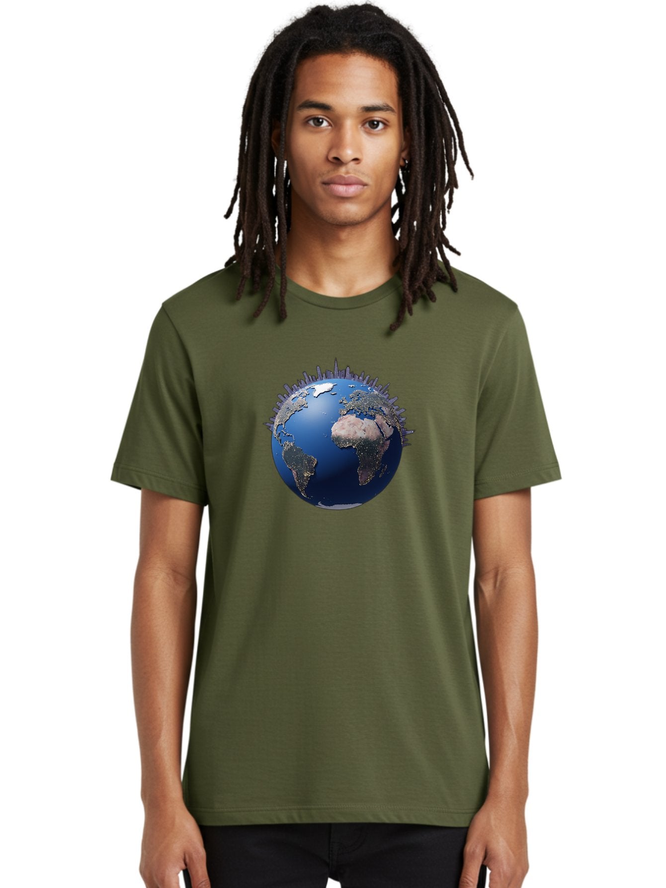 Earth Men'S Graphic Tee, 100% Cotton, Comfortable Casual Summer Wear, Machine Washable, Globe Showing City Lights, Global Connectivity, Urbanization, Night Lights, World Map, Global Network, International Data Baa594 30