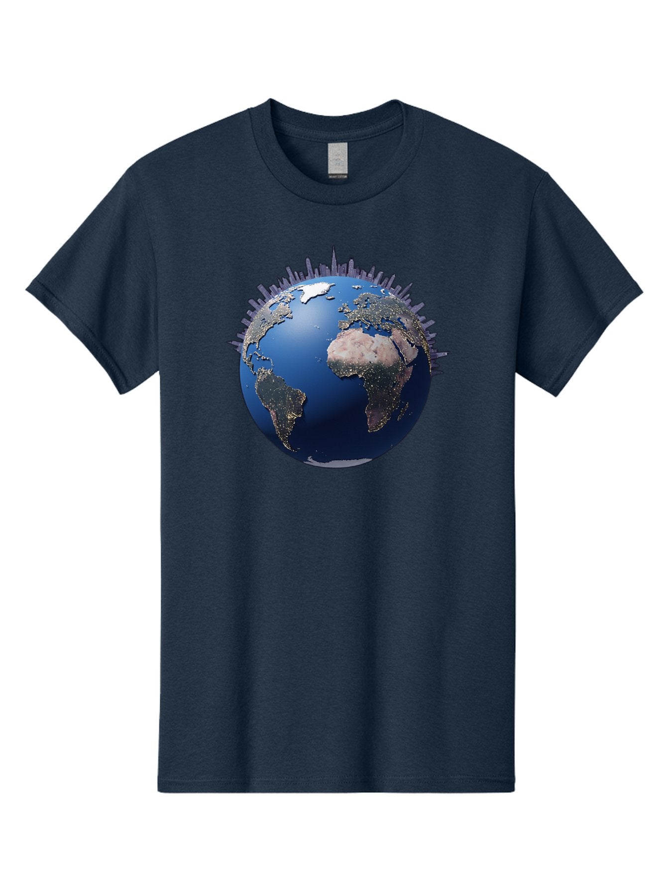 Earth Men'S Graphic Tee, 100% Cotton, Comfortable Casual Summer Wear, Machine Washable, Globe Showing City Lights, Global Connectivity, Urbanization, Night Lights, World Map, Global Network, International Data Baa594 10