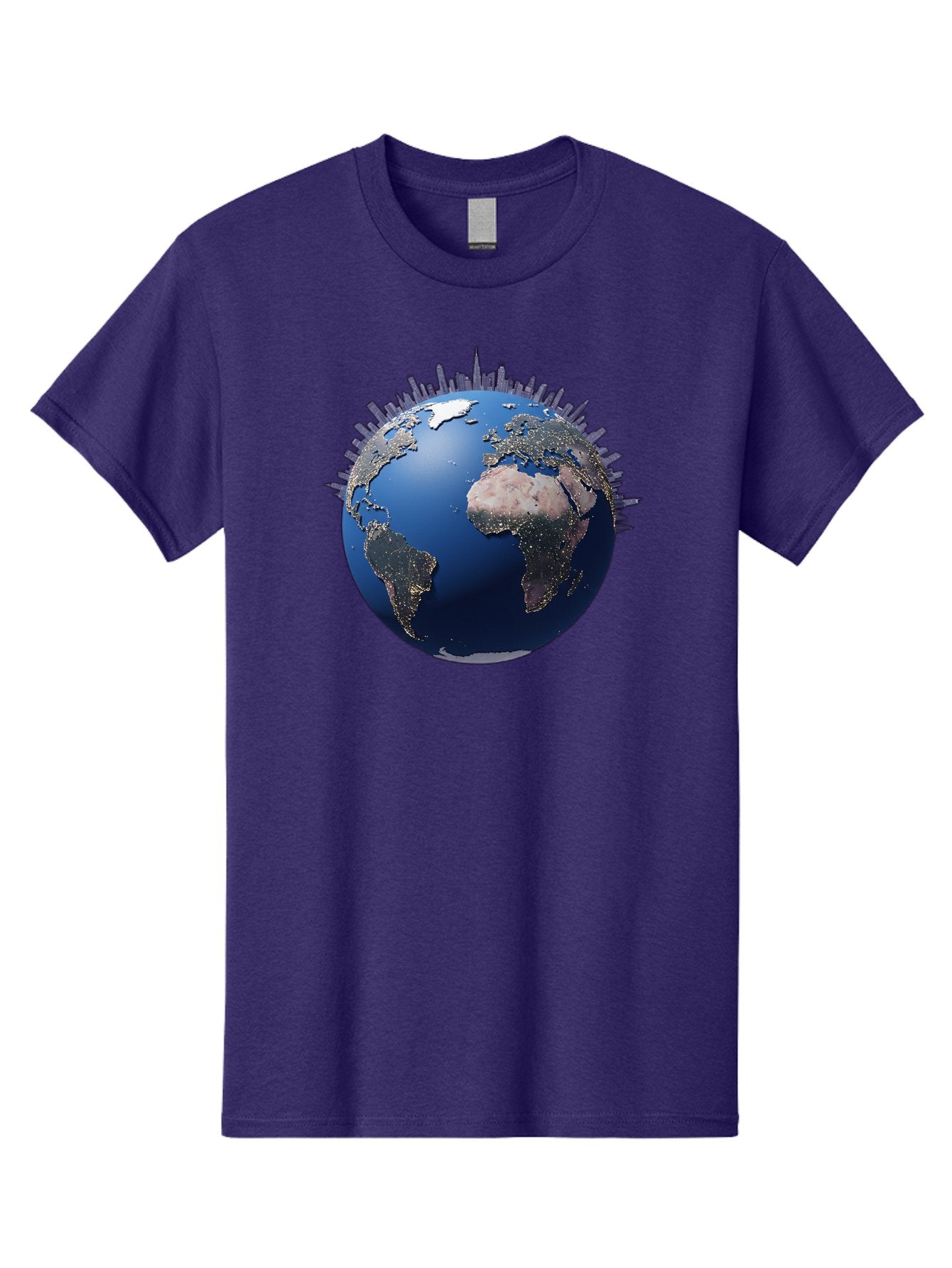 Earth Men'S Graphic Tee, 100% Cotton, Comfortable Casual Summer Wear, Machine Washable, Globe Showing City Lights, Global Connectivity, Urbanization, Night Lights, World Map, Global Network, International Data Baa594 7
