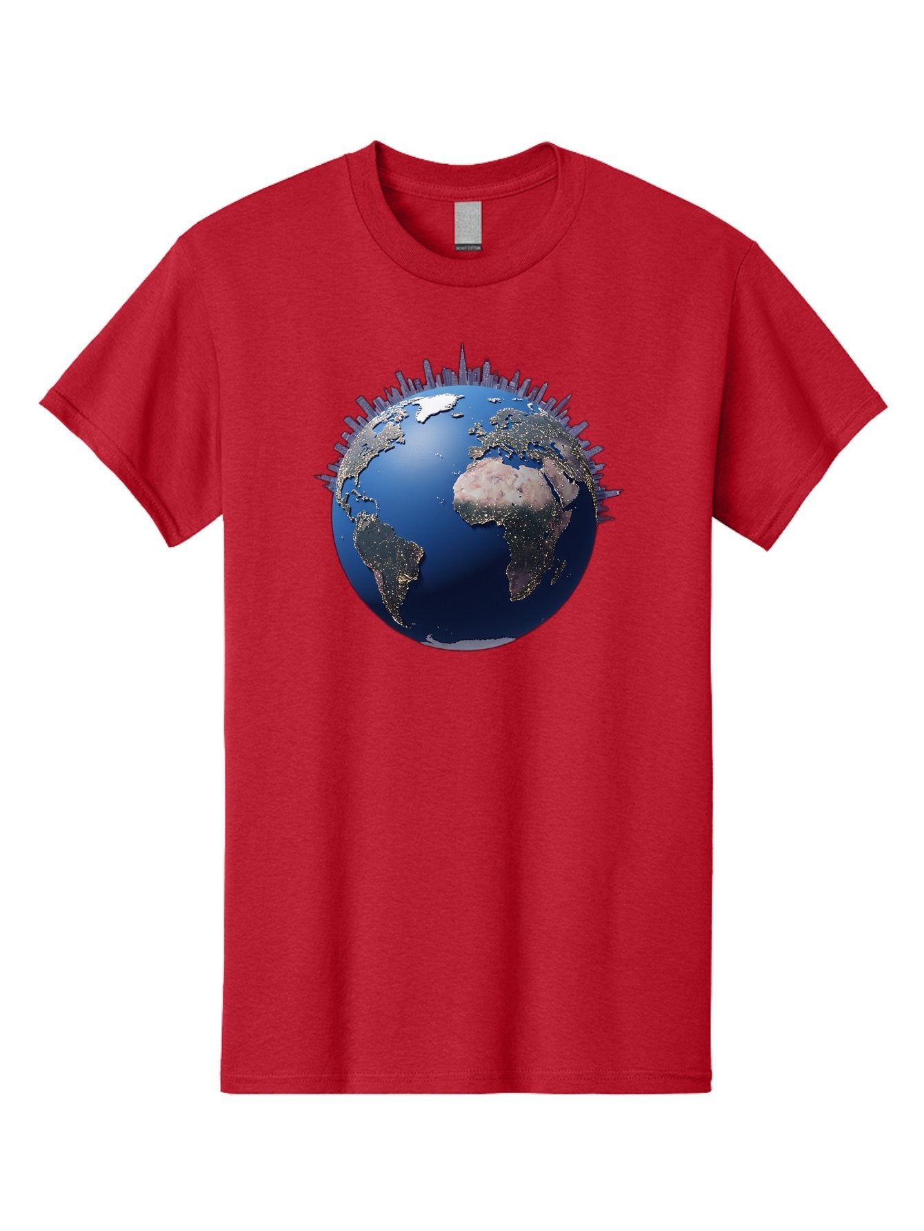 Earth Men'S Graphic Tee, 100% Cotton, Comfortable Casual Summer Wear, Machine Washable, Globe Showing City Lights, Global Connectivity, Urbanization, Night Lights, World Map, Global Network, International Data Baa594 9
