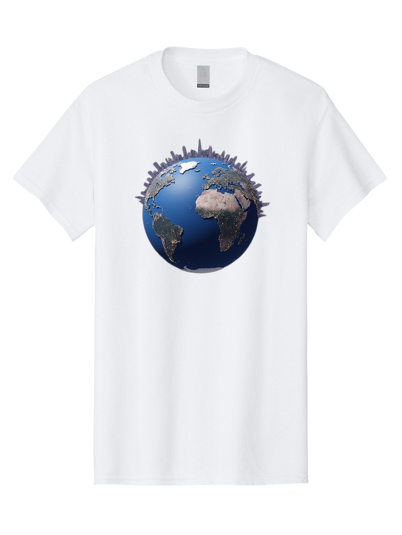 Earth Men'S Graphic Tee, 100% Cotton, Comfortable Casual Summer Wear, Machine Washable, Globe Showing City Lights, Global Connectivity, Urbanization, Night Lights, World Map, Global Network, International Data Baa594 3