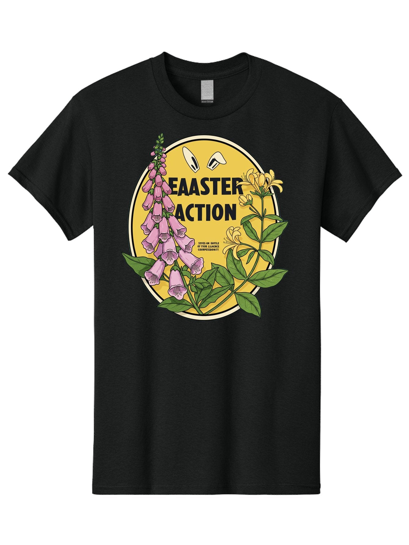 Easter-Action Men'S Graphic Tee, 100% Cotton, Comfortable Casual Summer Wear, Machine Washable, Easter Action Graphic, Easter Eggs, Digital Illustration, Foxglove Flowers, Spring Flowers, Pastel Colors, Botanical Art, Floral Design, Baa595