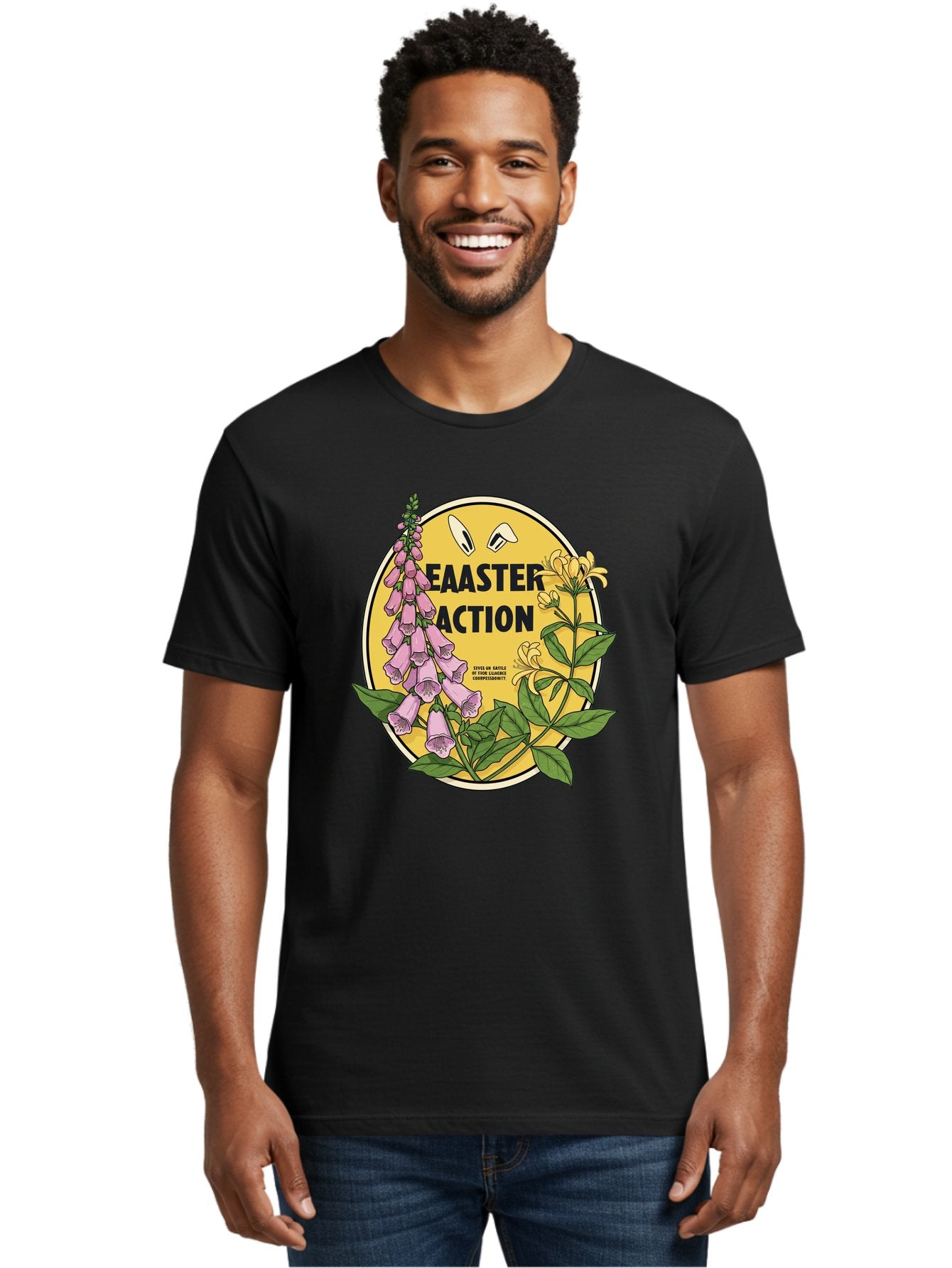 Easter-Action Men'S Graphic Tee, 100% Cotton, Comfortable Casual Summer Wear, Machine Washable, Easter Action Graphic, Easter Eggs, Digital Illustration, Foxglove Flowers, Spring Flowers, Pastel Colors, Botanical Art, Floral Design, Baa595 19