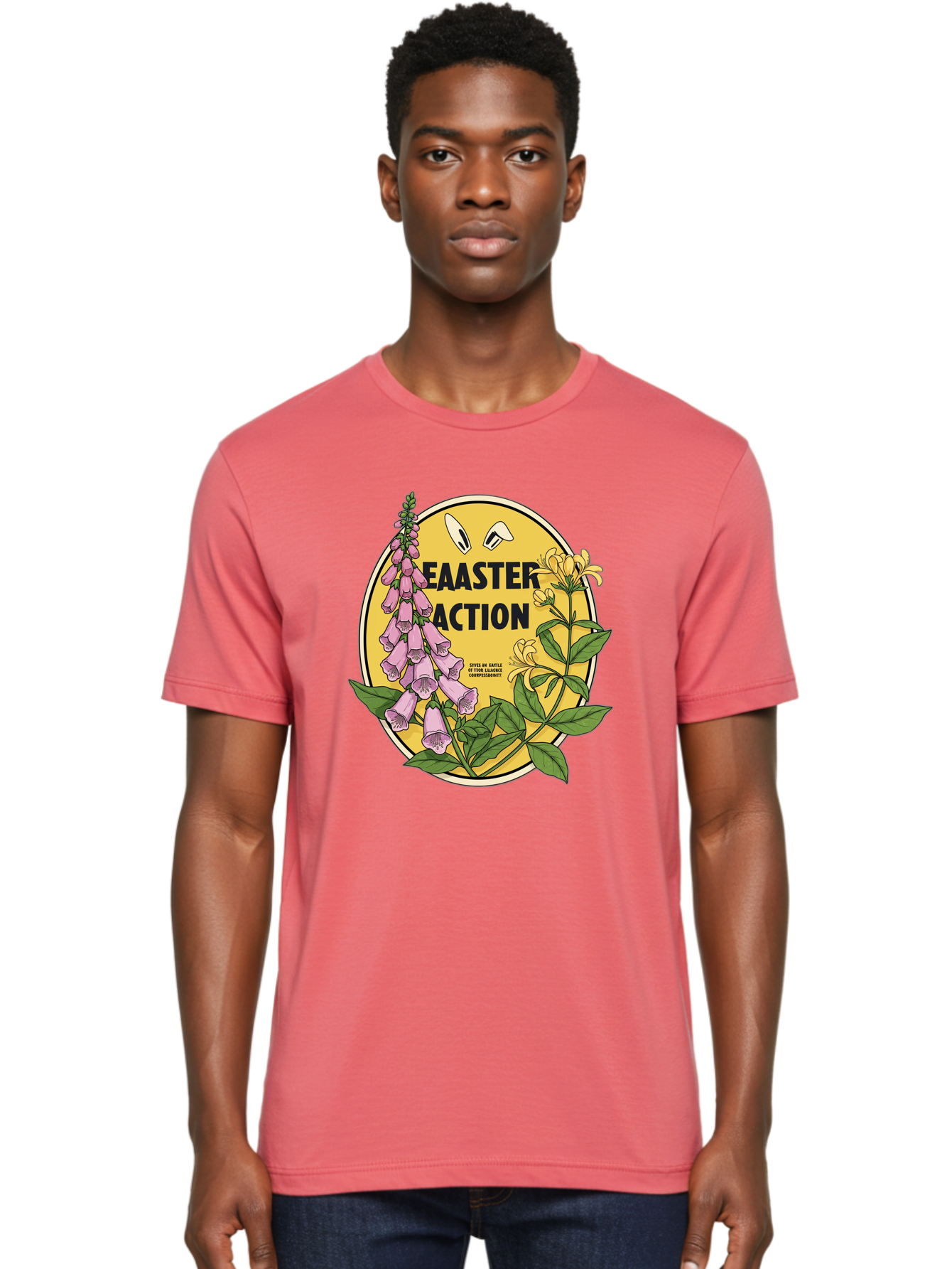 Easter-Action Men'S Graphic Tee, 100% Cotton, Comfortable Casual Summer Wear, Machine Washable, Easter Action Graphic, Easter Eggs, Digital Illustration, Foxglove Flowers, Spring Flowers, Pastel Colors, Botanical Art, Floral Design, Baa595 4