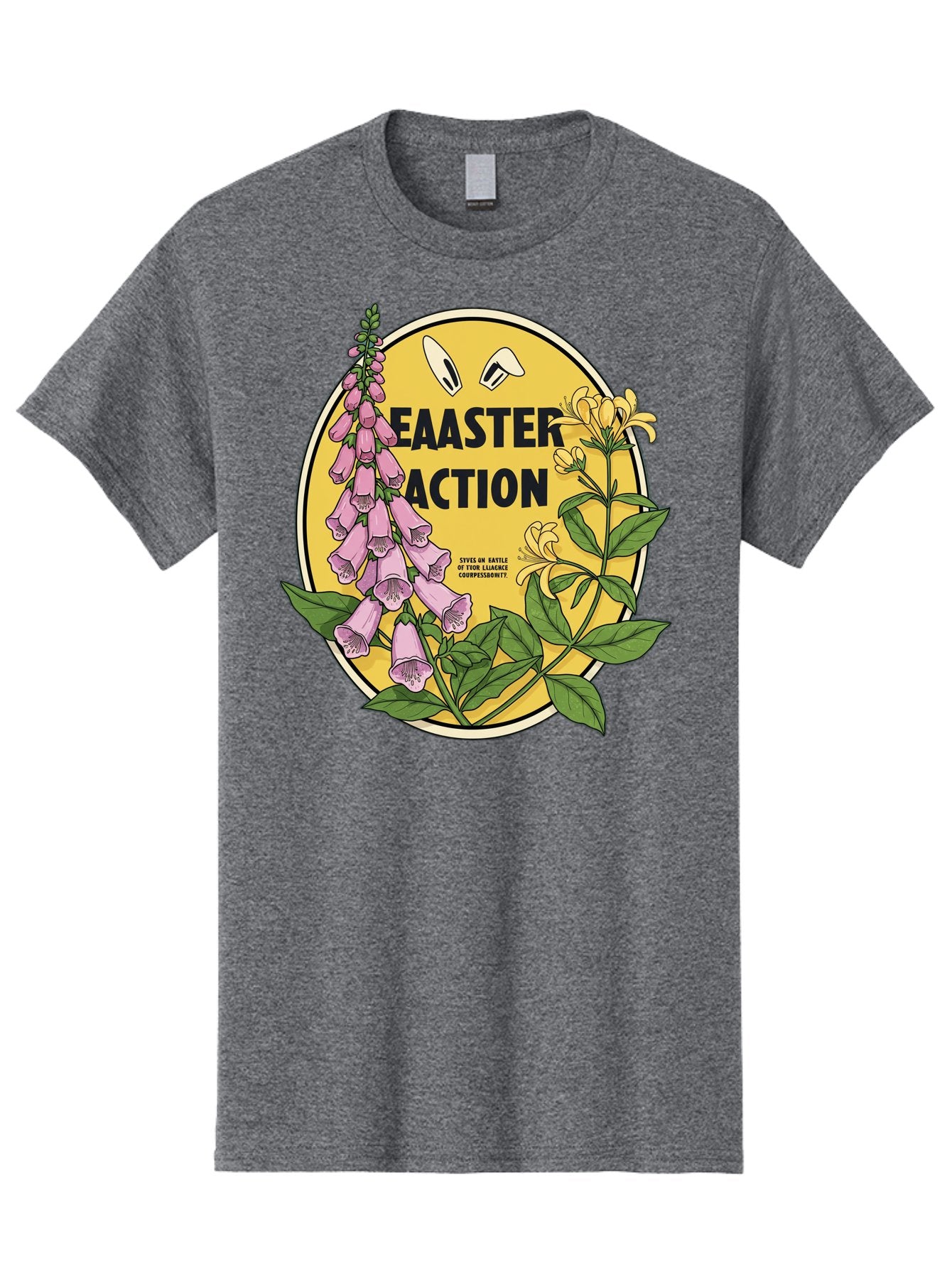 Easter-Action Men'S Graphic Tee, 100% Cotton, Comfortable Casual Summer Wear, Machine Washable, Easter Action Graphic, Easter Eggs, Digital Illustration, Foxglove Flowers, Spring Flowers, Pastel Colors, Botanical Art, Floral Design, Baa595 5