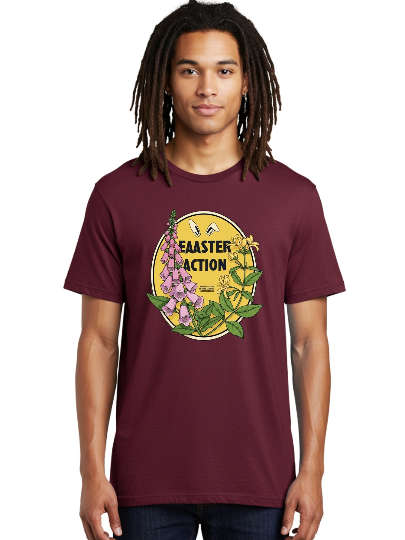 Easter-Action Men'S Graphic Tee, 100% Cotton, Comfortable Casual Summer Wear, Machine Washable, Easter Action Graphic, Easter Eggs, Digital Illustration, Foxglove Flowers, Spring Flowers, Pastel Colors, Botanical Art, Floral Design, Baa595 27