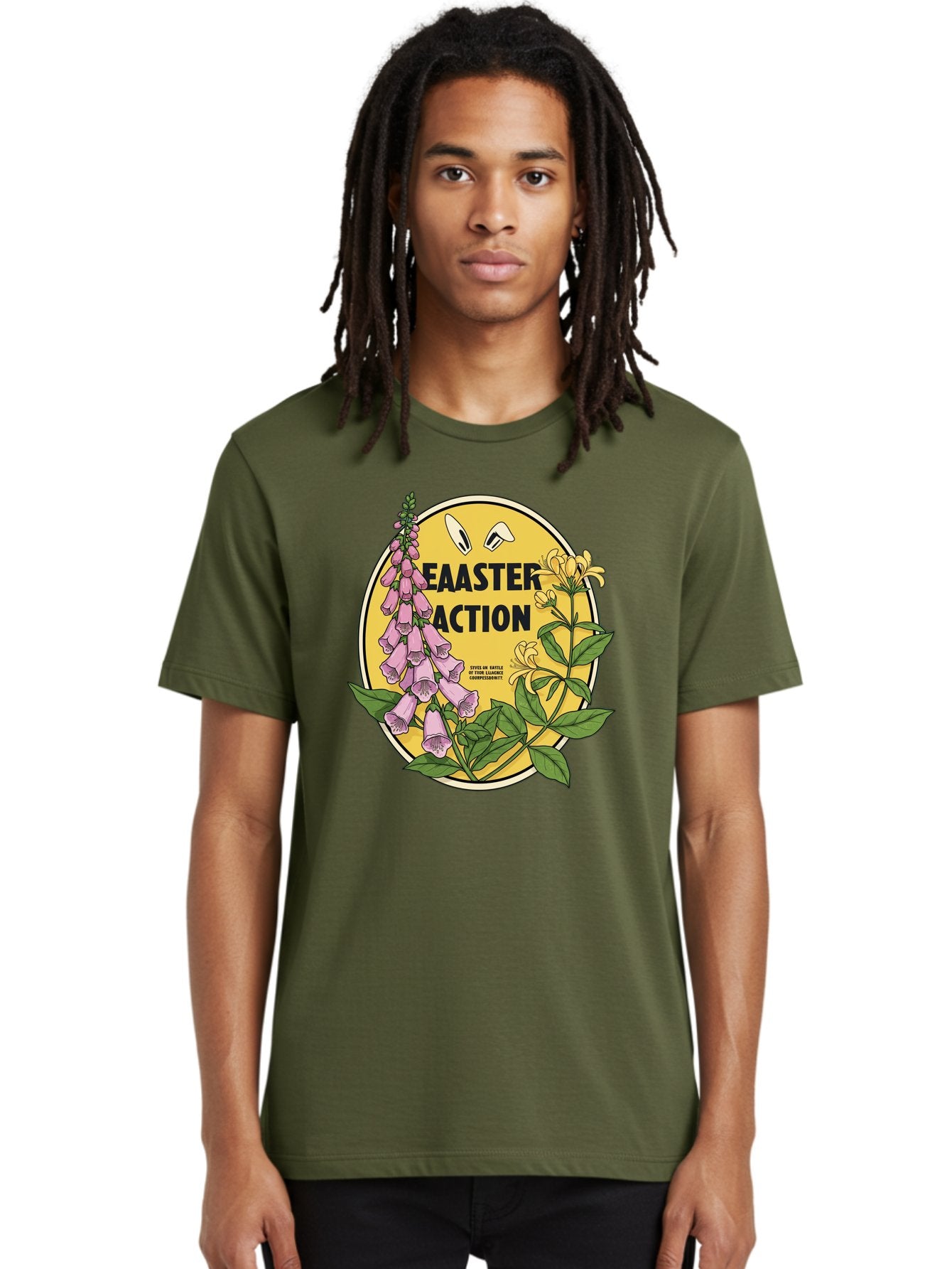 Easter-Action Men'S Graphic Tee, 100% Cotton, Comfortable Casual Summer Wear, Machine Washable, Easter Action Graphic, Easter Eggs, Digital Illustration, Foxglove Flowers, Spring Flowers, Pastel Colors, Botanical Art, Floral Design, Baa595 28
