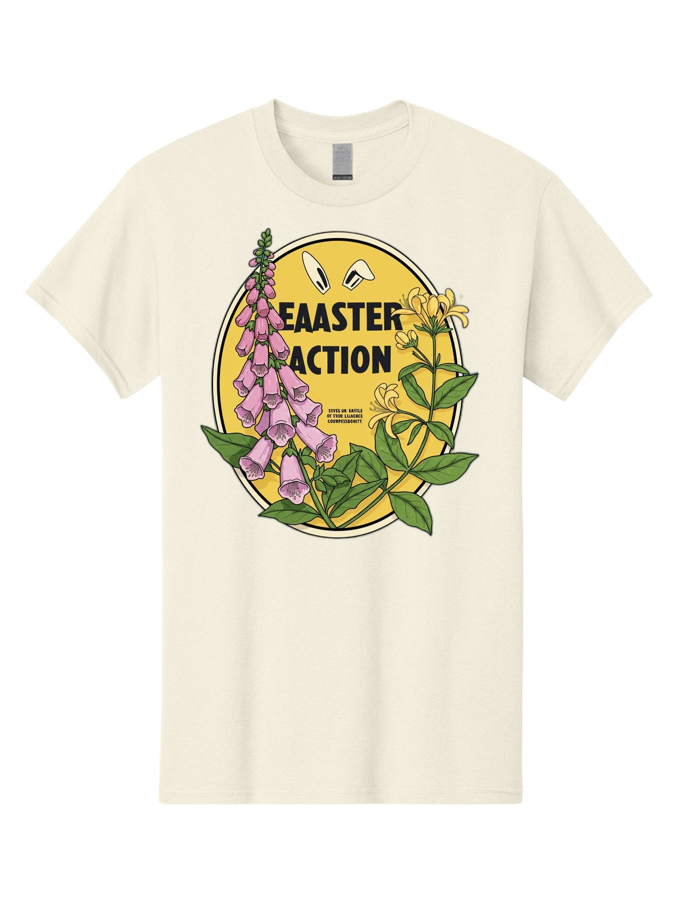 Easter-Action Men'S Graphic Tee, 100% Cotton, Comfortable Casual Summer Wear, Machine Washable, Easter Action Graphic, Easter Eggs, Digital Illustration, Foxglove Flowers, Spring Flowers, Pastel Colors, Botanical Art, Floral Design, Baa595 8