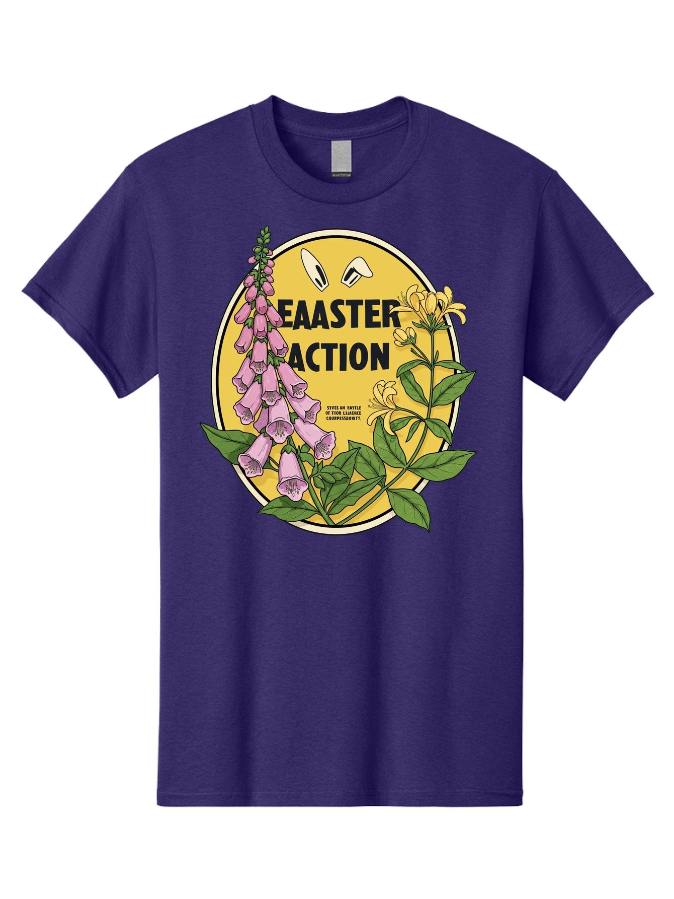Easter-Action Men'S Graphic Tee, 100% Cotton, Comfortable Casual Summer Wear, Machine Washable, Easter Action Graphic, Easter Eggs, Digital Illustration, Foxglove Flowers, Spring Flowers, Pastel Colors, Botanical Art, Floral Design, Baa595 7