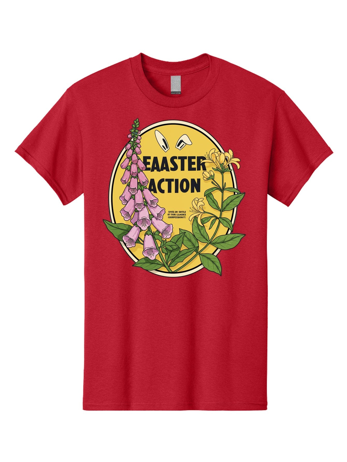 Easter-Action Men'S Graphic Tee, 100% Cotton, Comfortable Casual Summer Wear, Machine Washable, Easter Action Graphic, Easter Eggs, Digital Illustration, Foxglove Flowers, Spring Flowers, Pastel Colors, Botanical Art, Floral Design, Baa595