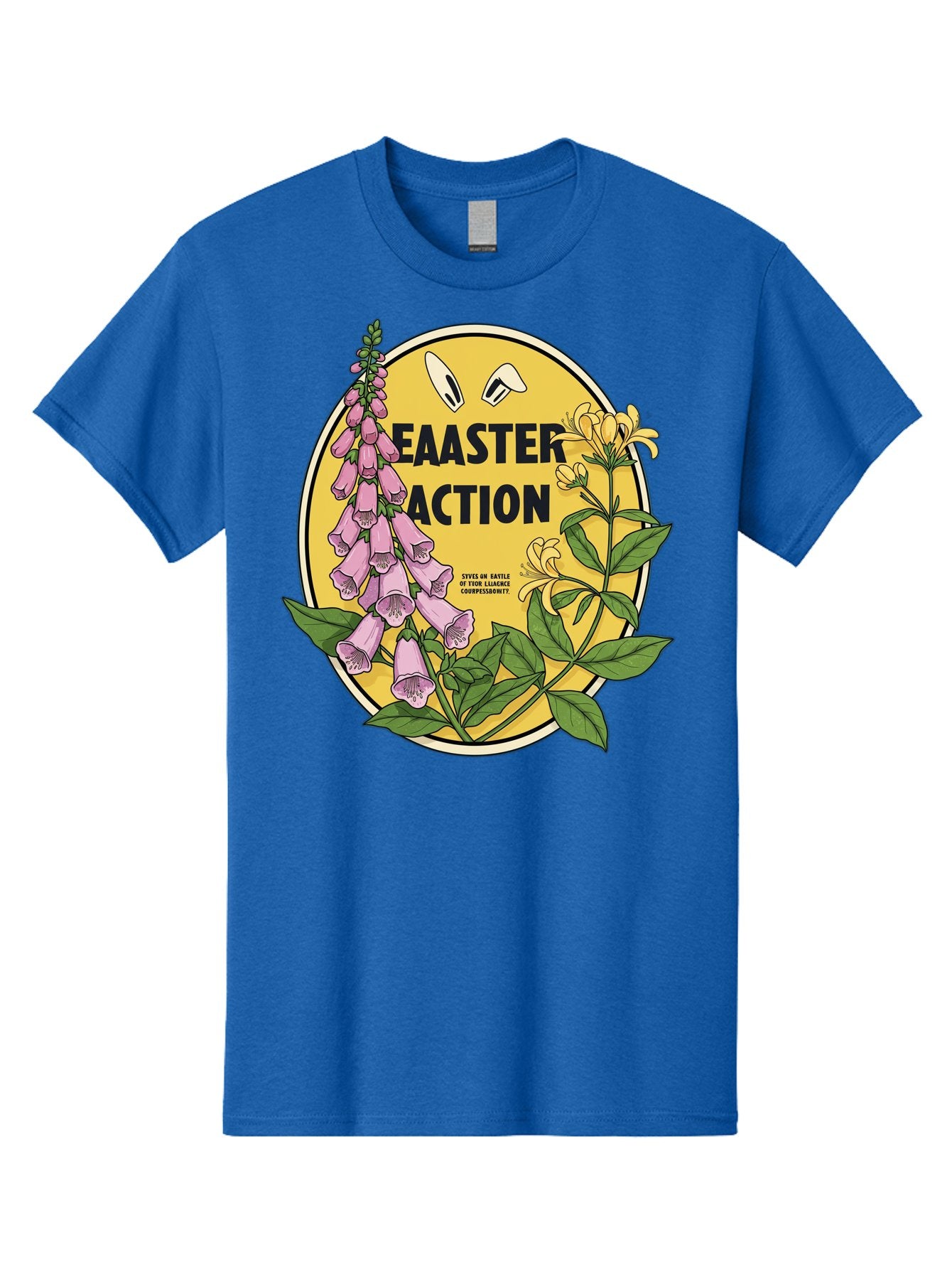 Easter-Action Men'S Graphic Tee, 100% Cotton, Comfortable Casual Summer Wear, Machine Washable, Easter Action Graphic, Easter Eggs, Digital Illustration, Foxglove Flowers, Spring Flowers, Pastel Colors, Botanical Art, Floral Design, Baa595 15