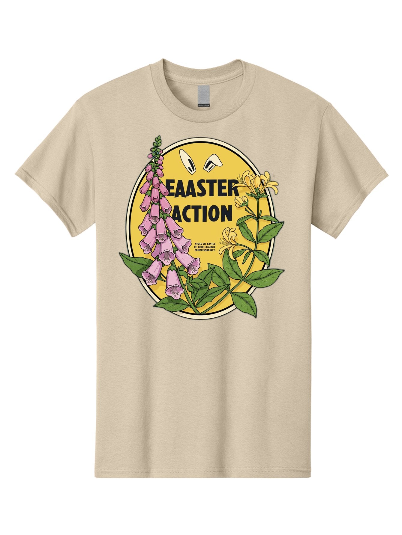 Easter-Action Men'S Graphic Tee, 100% Cotton, Comfortable Casual Summer Wear, Machine Washable, Easter Action Graphic, Easter Eggs, Digital Illustration, Foxglove Flowers, Spring Flowers, Pastel Colors, Botanical Art, Floral Design, Baa595 6