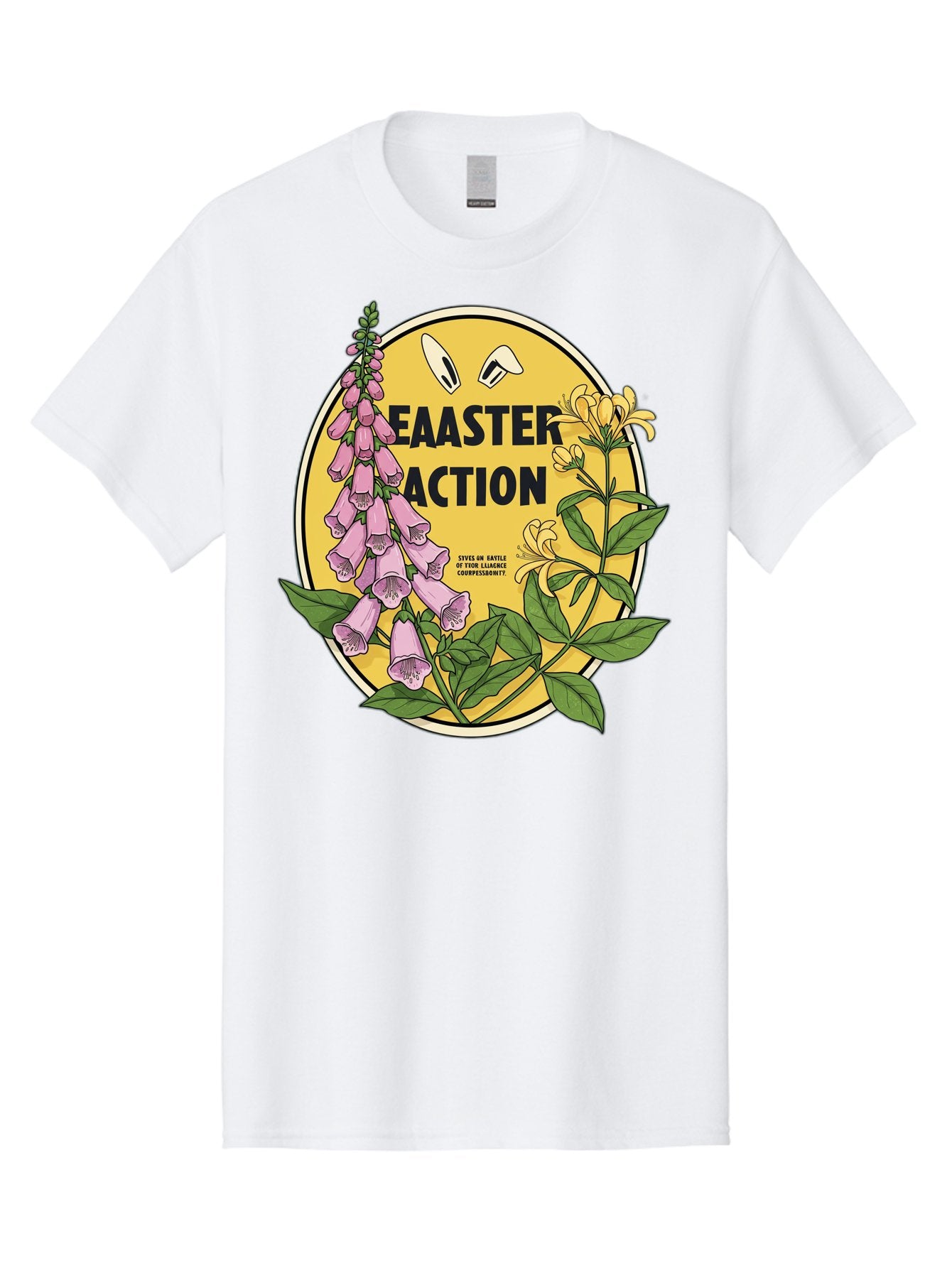 Easter-Action Men'S Graphic Tee, 100% Cotton, Comfortable Casual Summer Wear, Machine Washable, Easter Action Graphic, Easter Eggs, Digital Illustration, Foxglove Flowers, Spring Flowers, Pastel Colors, Botanical Art, Floral Design, Baa595 3