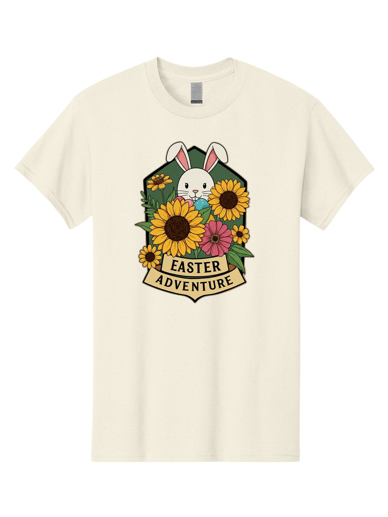 Easter-Adventure Men'S Graphic Tee, 100% Cotton, Comfortable Casual Summer Wear, Machine Washable, Easter Bunny, Sunflowers, Daisies, Floral Arrangement, Spring Flowers, Easter Eggs, Cute Cartoon Bunny, Easter Theme, Festive Design Baa596