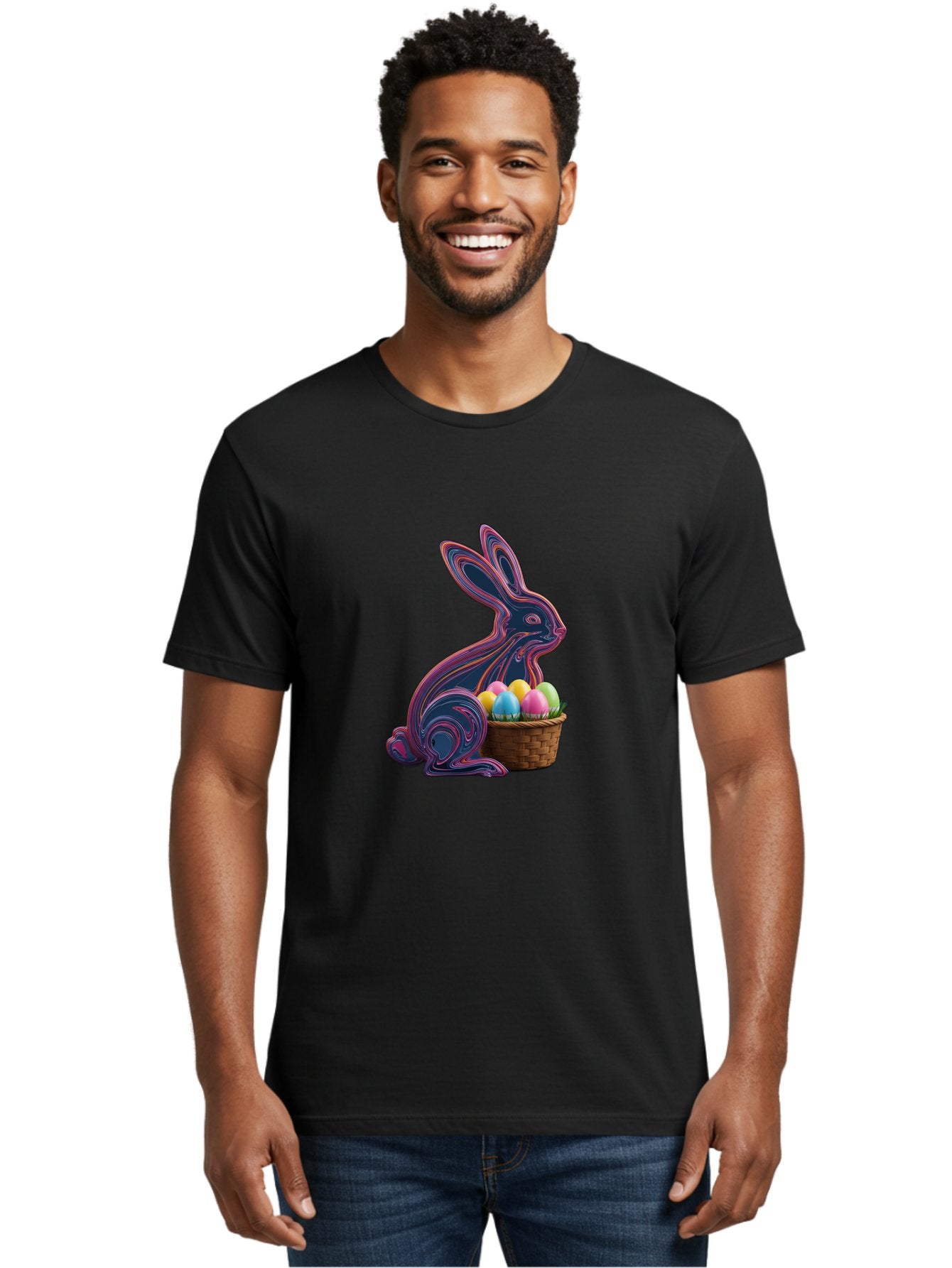 Easter-Bunny-1 Men'S Graphic Tee, 100% Cotton, Comfortable Casual Summer Wear, Machine Washable, Easter Bunny, Pastel Eggs, Colorful Eggs, Wicker Basket, Festive Decor, Spring Theme, Vibrant Colors, Holiday Symbol, Easter Eggs Baa597 20