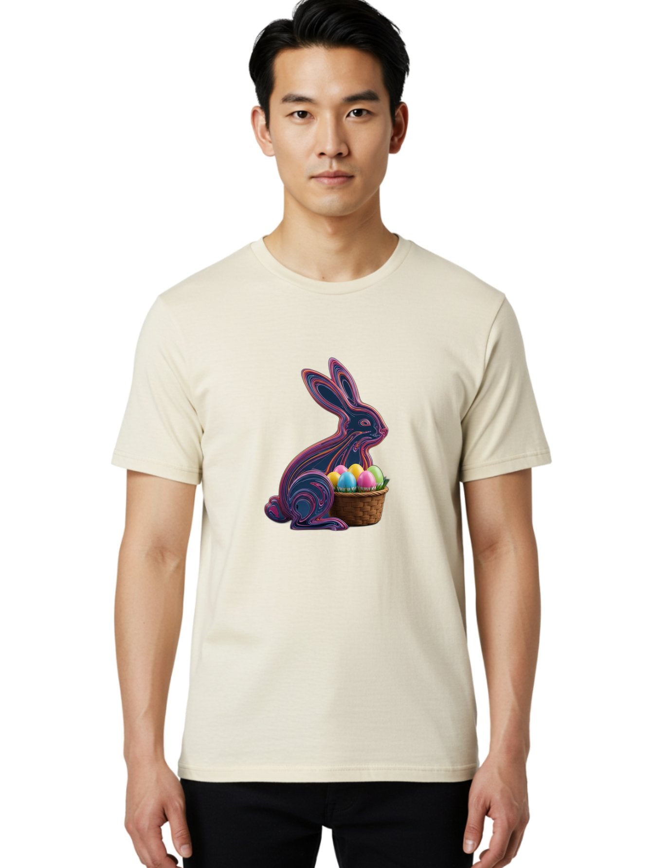 Easter-Bunny-1 Men'S Graphic Tee, 100% Cotton, Comfortable Casual Summer Wear, Machine Washable, Easter Bunny, Pastel Eggs, Colorful Eggs, Wicker Basket, Festive Decor, Spring Theme, Vibrant Colors, Holiday Symbol, Easter Eggs Baa597 16