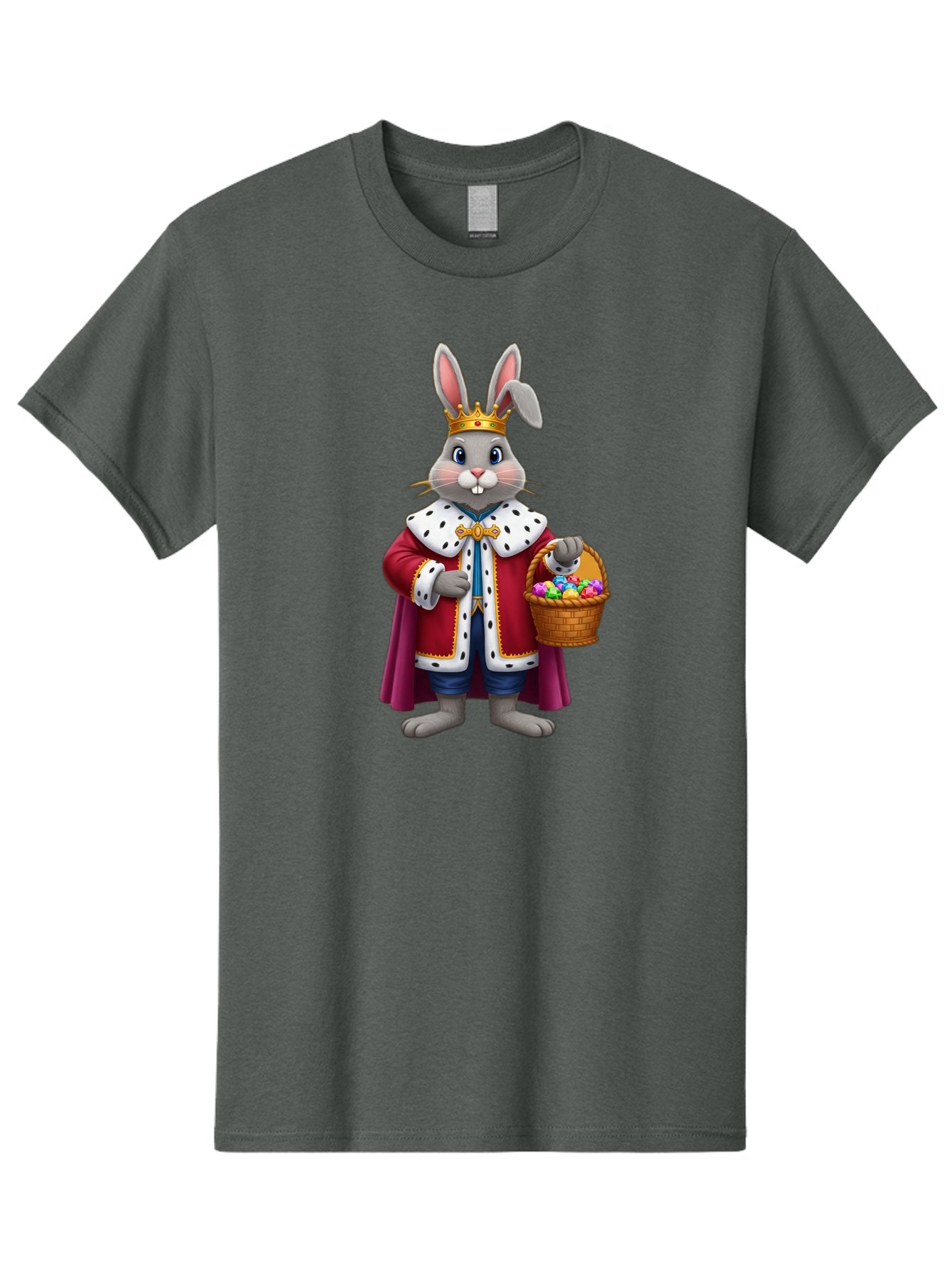 Easter-Bunny-King Men'S Graphic Tee, 100% Cotton, Comfortable Casual Summer Wear, Machine Washable, Easter Bunny With Crown, Royal Easter Bunny, Easter Eggs In Basket, Colorful Eggs, Festive Easter Scene, Cartoon Bunny Character, Baa598 15