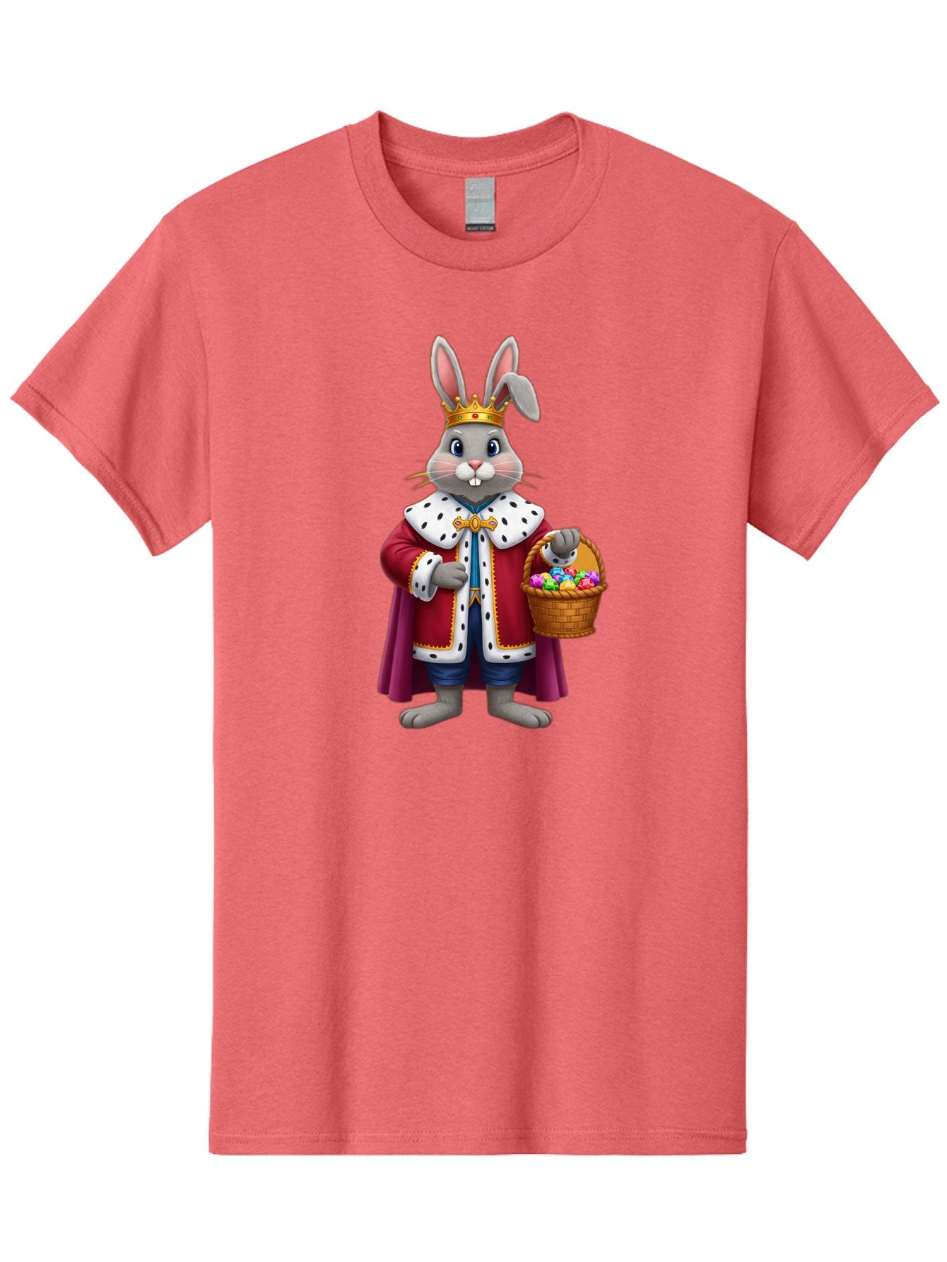 Easter-Bunny-King Men'S Graphic Tee, 100% Cotton, Comfortable Casual Summer Wear, Machine Washable, Easter Bunny With Crown, Royal Easter Bunny, Easter Eggs In Basket, Colorful Eggs, Festive Easter Scene, Cartoon Bunny Character, Baa598 14