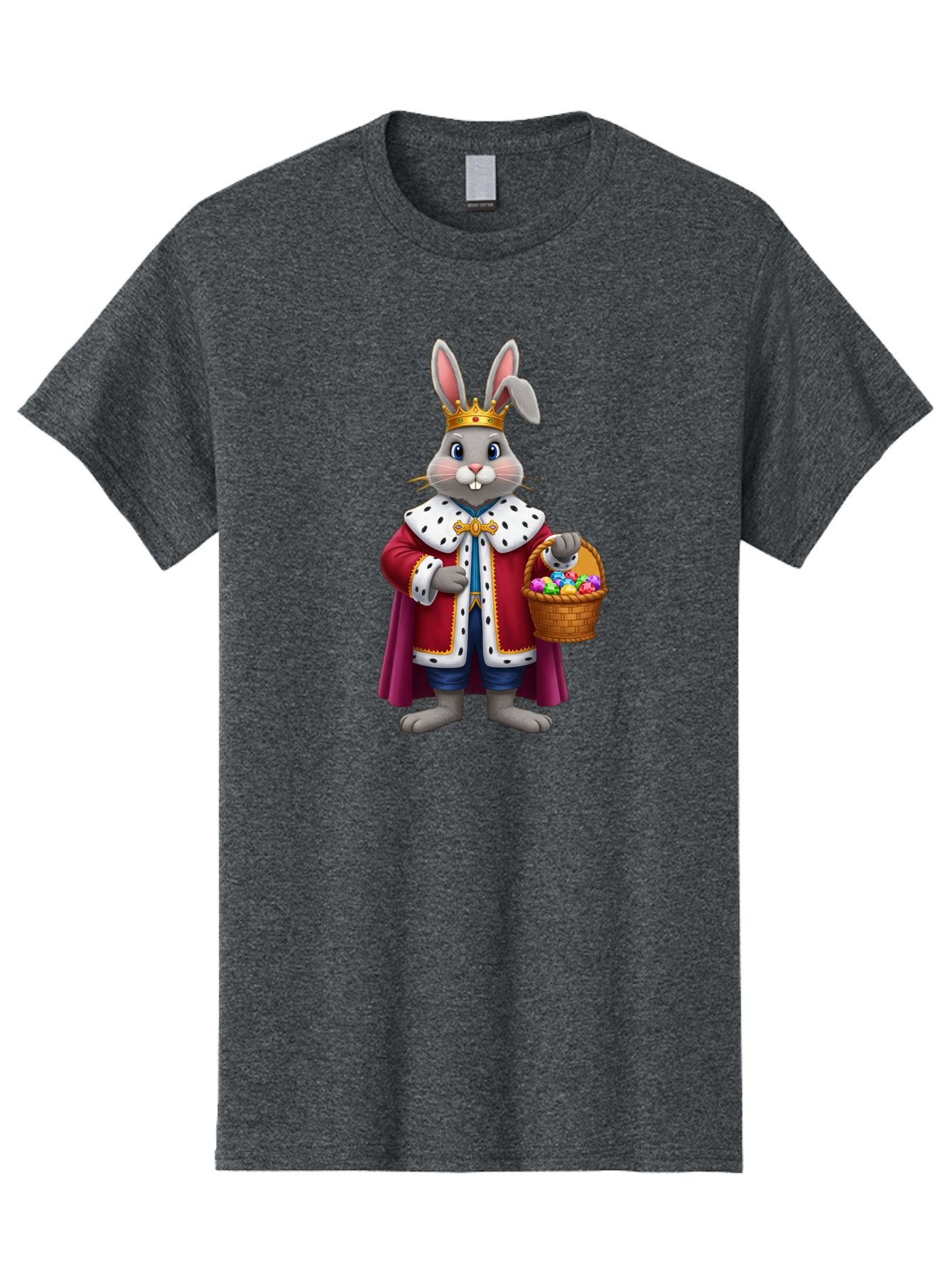 Easter-Bunny-King Men'S Graphic Tee, 100% Cotton, Comfortable Casual Summer Wear, Machine Washable, Easter Bunny With Crown, Royal Easter Bunny, Easter Eggs In Basket, Colorful Eggs, Festive Easter Scene, Cartoon Bunny Character, Baa598 10