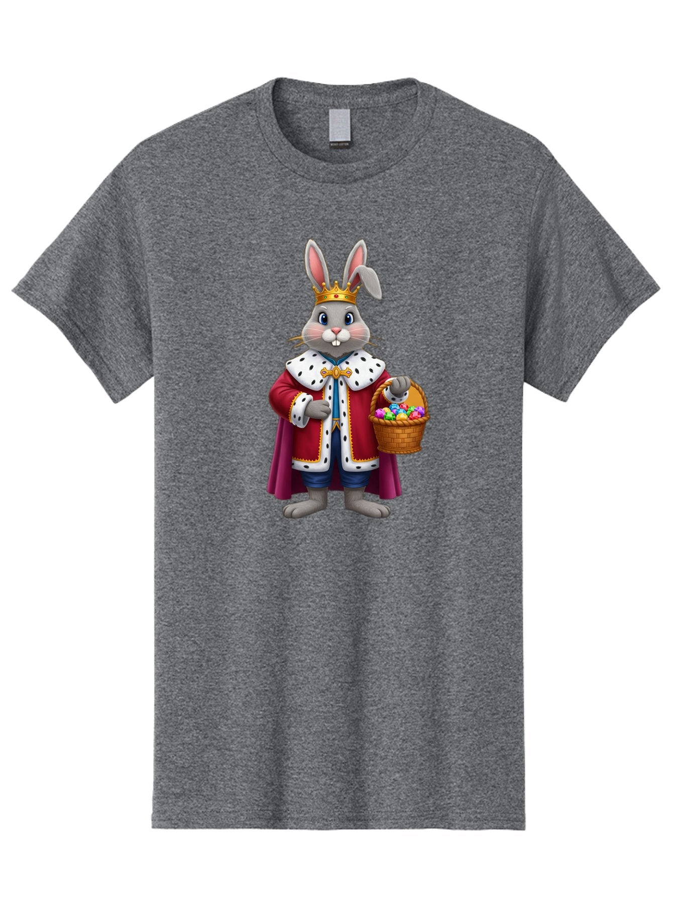 Easter-Bunny-King Men'S Graphic Tee, 100% Cotton, Comfortable Casual Summer Wear, Machine Washable, Easter Bunny With Crown, Royal Easter Bunny, Easter Eggs In Basket, Colorful Eggs, Festive Easter Scene, Cartoon Bunny Character, Baa598 12