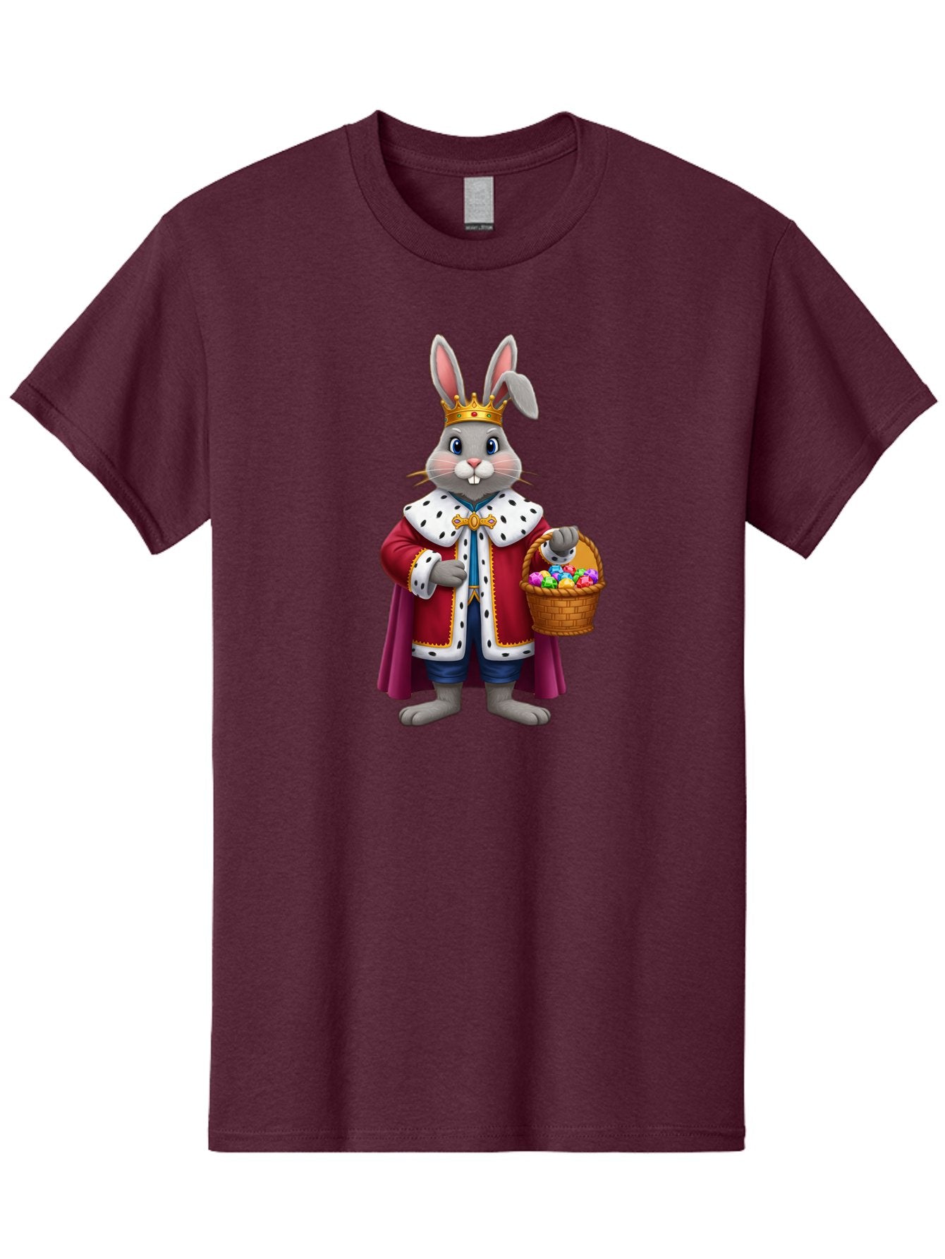 Easter-Bunny-King Men'S Graphic Tee, 100% Cotton, Comfortable Casual Summer Wear, Machine Washable, Easter Bunny With Crown, Royal Easter Bunny, Easter Eggs In Basket, Colorful Eggs, Festive Easter Scene, Cartoon Bunny Character, Baa598 7