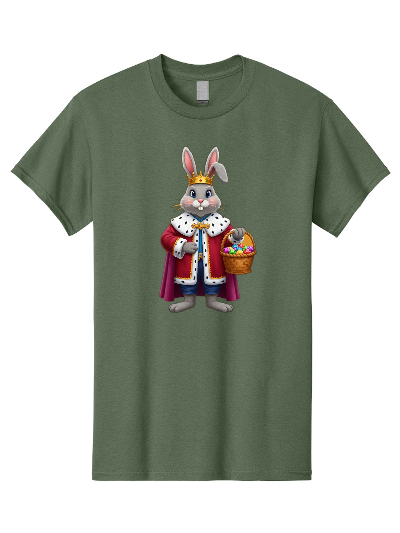 Easter-Bunny-King Men'S Graphic Tee, 100% Cotton, Comfortable Casual Summer Wear, Machine Washable, Easter Bunny With Crown, Royal Easter Bunny, Easter Eggs In Basket, Colorful Eggs, Festive Easter Scene, Cartoon Bunny Character, Baa598 4