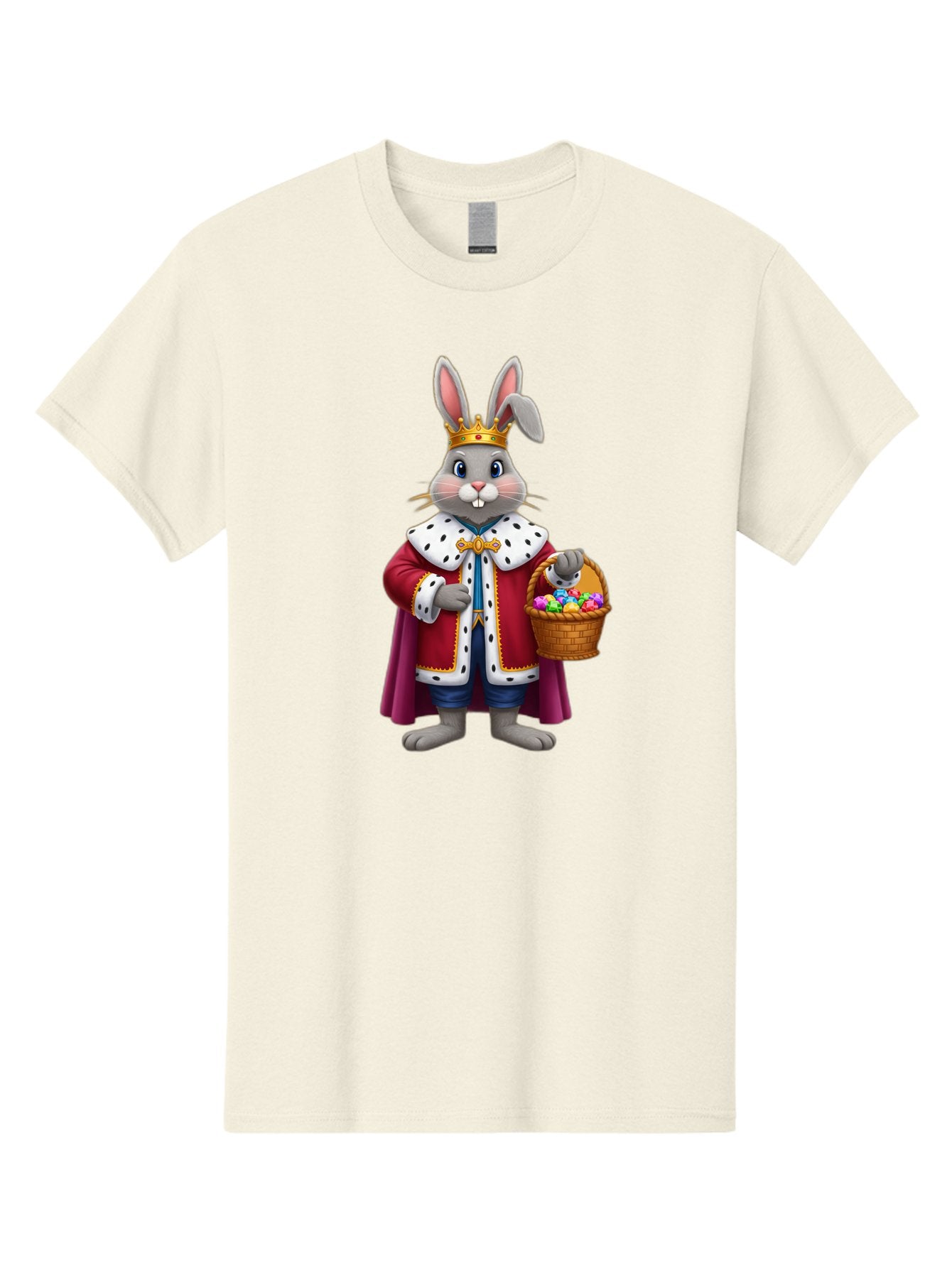 Easter-Bunny-King Men'S Graphic Tee, 100% Cotton, Comfortable Casual Summer Wear, Machine Washable, Easter Bunny With Crown, Royal Easter Bunny, Easter Eggs In Basket, Colorful Eggs, Festive Easter Scene, Cartoon Bunny Character, Baa598 6