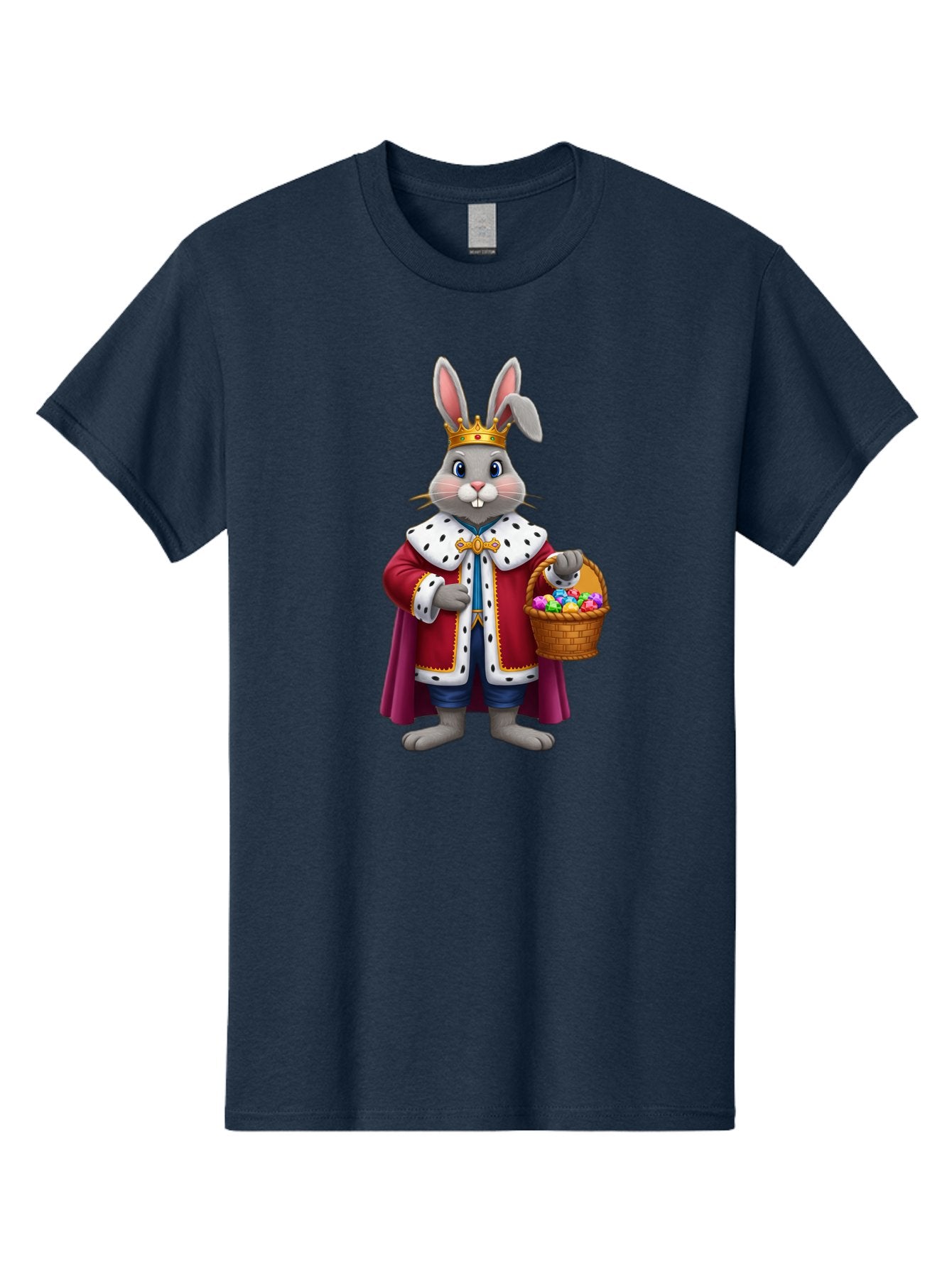 Easter-Bunny-King Men'S Graphic Tee, 100% Cotton, Comfortable Casual Summer Wear, Machine Washable, Easter Bunny With Crown, Royal Easter Bunny, Easter Eggs In Basket, Colorful Eggs, Festive Easter Scene, Cartoon Bunny Character, Baa598 11