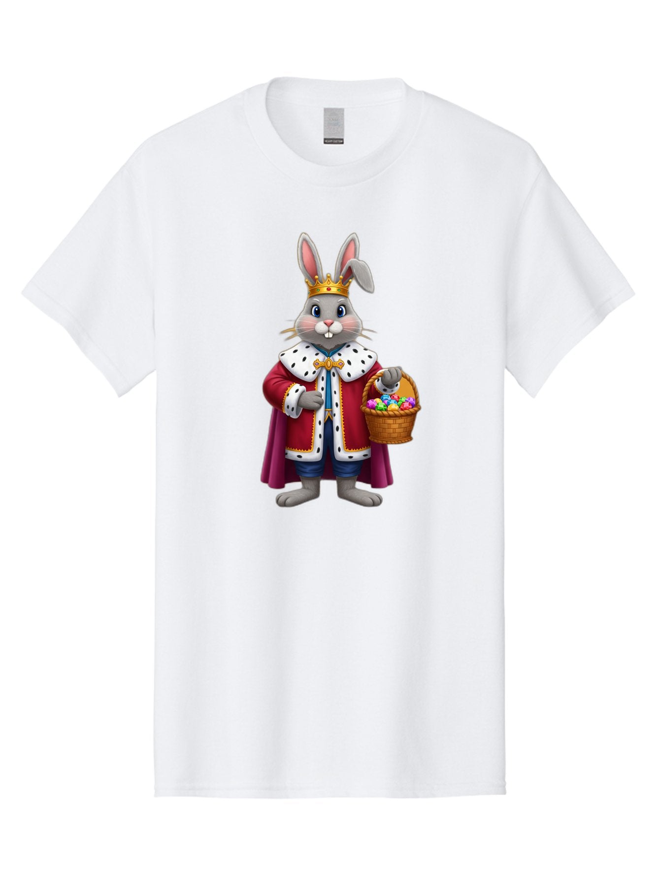 Easter-Bunny-King Men'S Graphic Tee, 100% Cotton, Comfortable Casual Summer Wear, Machine Washable, Easter Bunny With Crown, Royal Easter Bunny, Easter Eggs In Basket, Colorful Eggs, Festive Easter Scene, Cartoon Bunny Character, Baa598 9