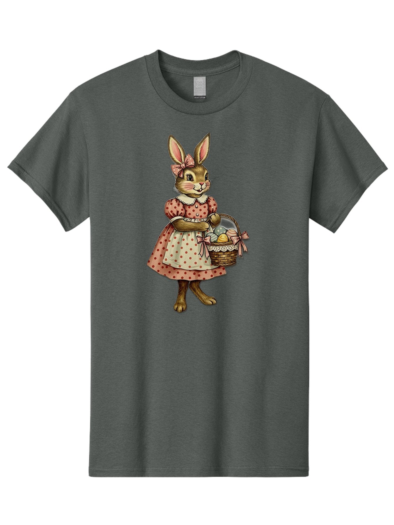 Easter-Bunny Men'S Graphic Tee, 100% Cotton, Comfortable Casual Summer Wear, Machine Washable, Anthropomorphic Rabbit, Easter Eggs, Polka Dot Dress, Wicker Basket, Pastel Colors, Spring Season, Easter Celebration, Vintage Style, Baa599 14