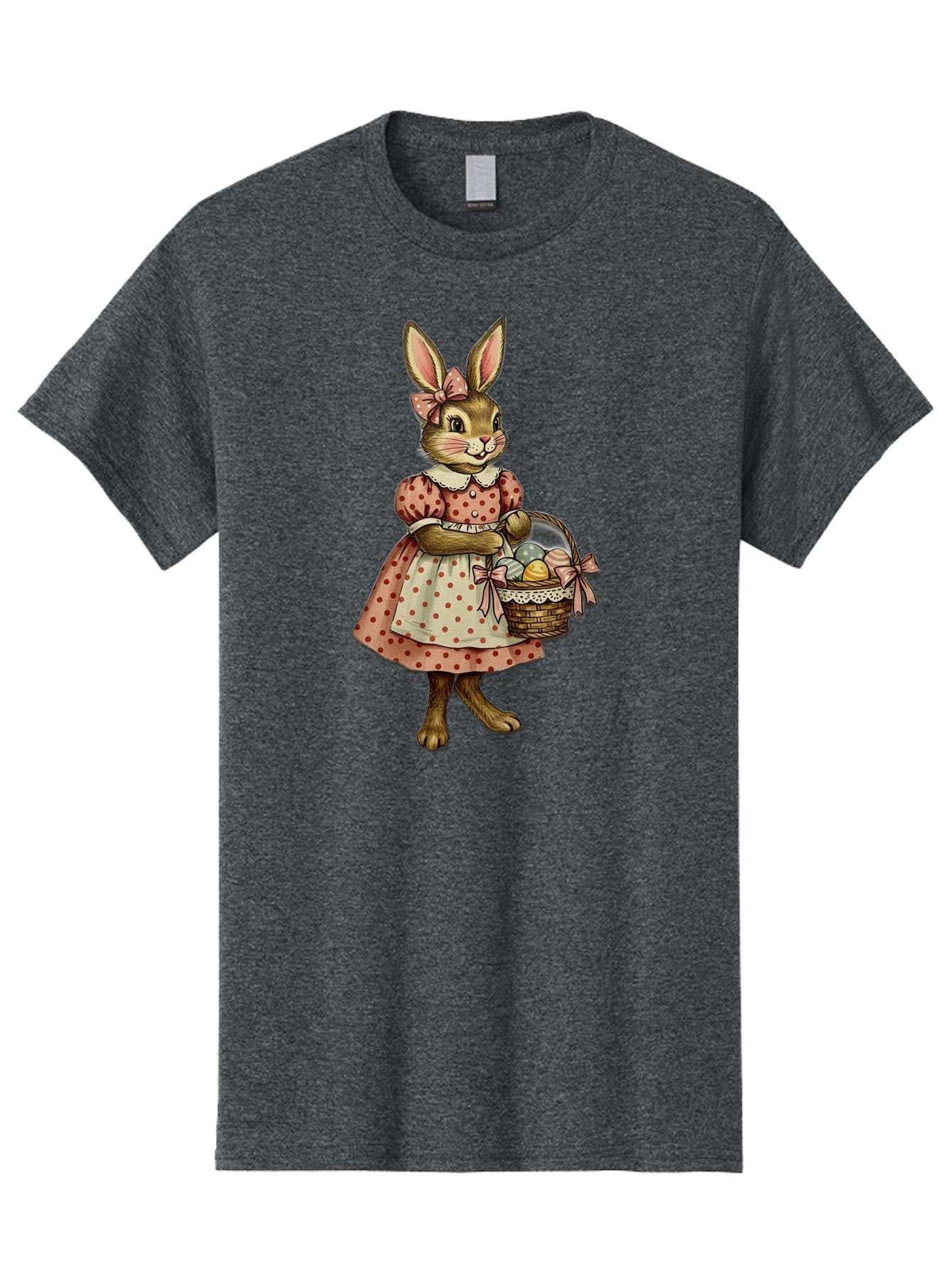 Easter-Bunny Men'S Graphic Tee, 100% Cotton, Comfortable Casual Summer Wear, Machine Washable, Anthropomorphic Rabbit, Easter Eggs, Polka Dot Dress, Wicker Basket, Pastel Colors, Spring Season, Easter Celebration, Vintage Style, Baa599