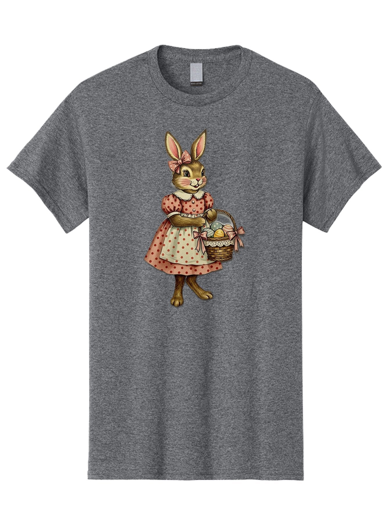 Easter-Bunny Men'S Graphic Tee, 100% Cotton, Comfortable Casual Summer Wear, Machine Washable, Anthropomorphic Rabbit, Easter Eggs, Polka Dot Dress, Wicker Basket, Pastel Colors, Spring Season, Easter Celebration, Vintage Style, Baa599 3
