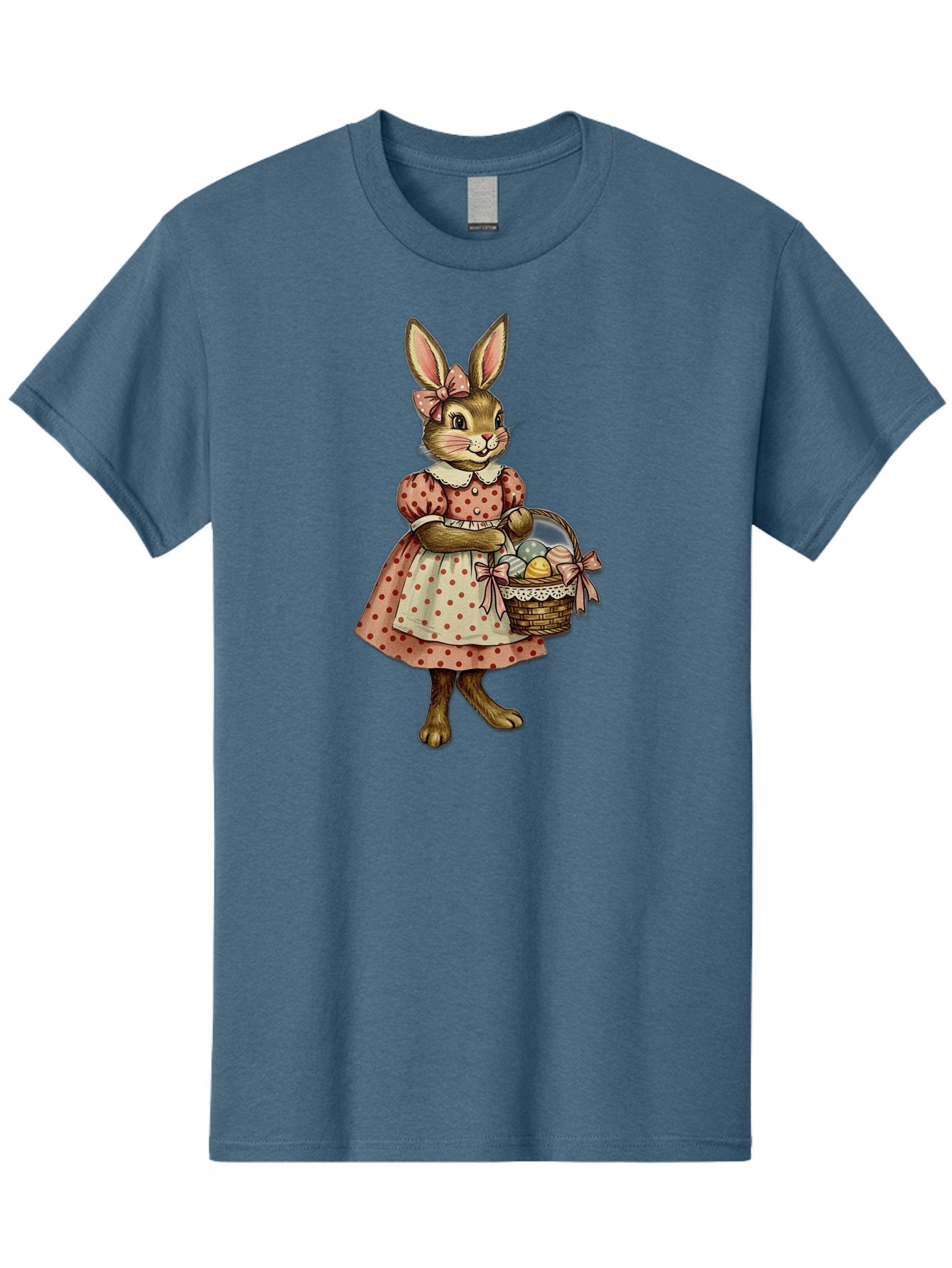 Easter-Bunny Men'S Graphic Tee, 100% Cotton, Comfortable Casual Summer Wear, Machine Washable, Anthropomorphic Rabbit, Easter Eggs, Polka Dot Dress, Wicker Basket, Pastel Colors, Spring Season, Easter Celebration, Vintage Style, Baa599 13